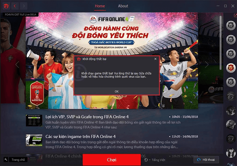 Lỗi tập tin của game đã bị thay đổi trong game Fifa online 4