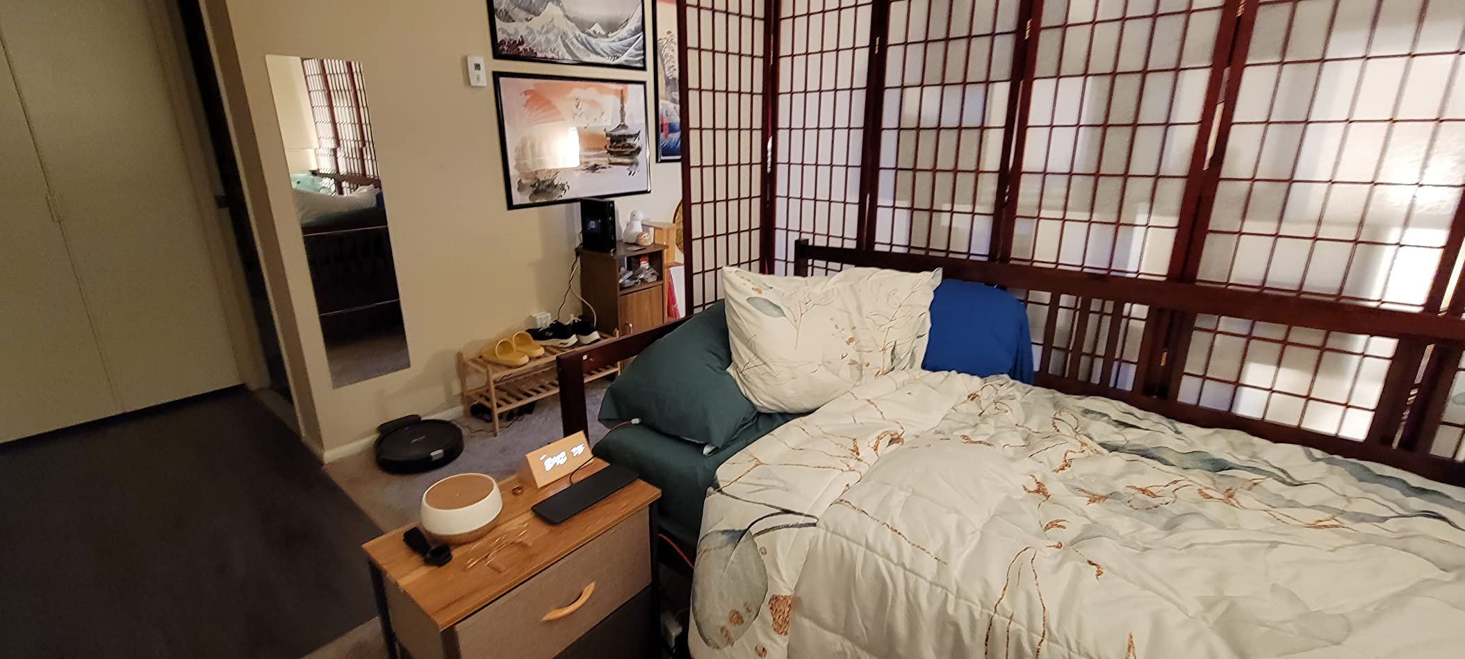 Red Lantern 6 ft. Tall Window Pane Shoji Screen - Natural - 4 Panels customer photo 1