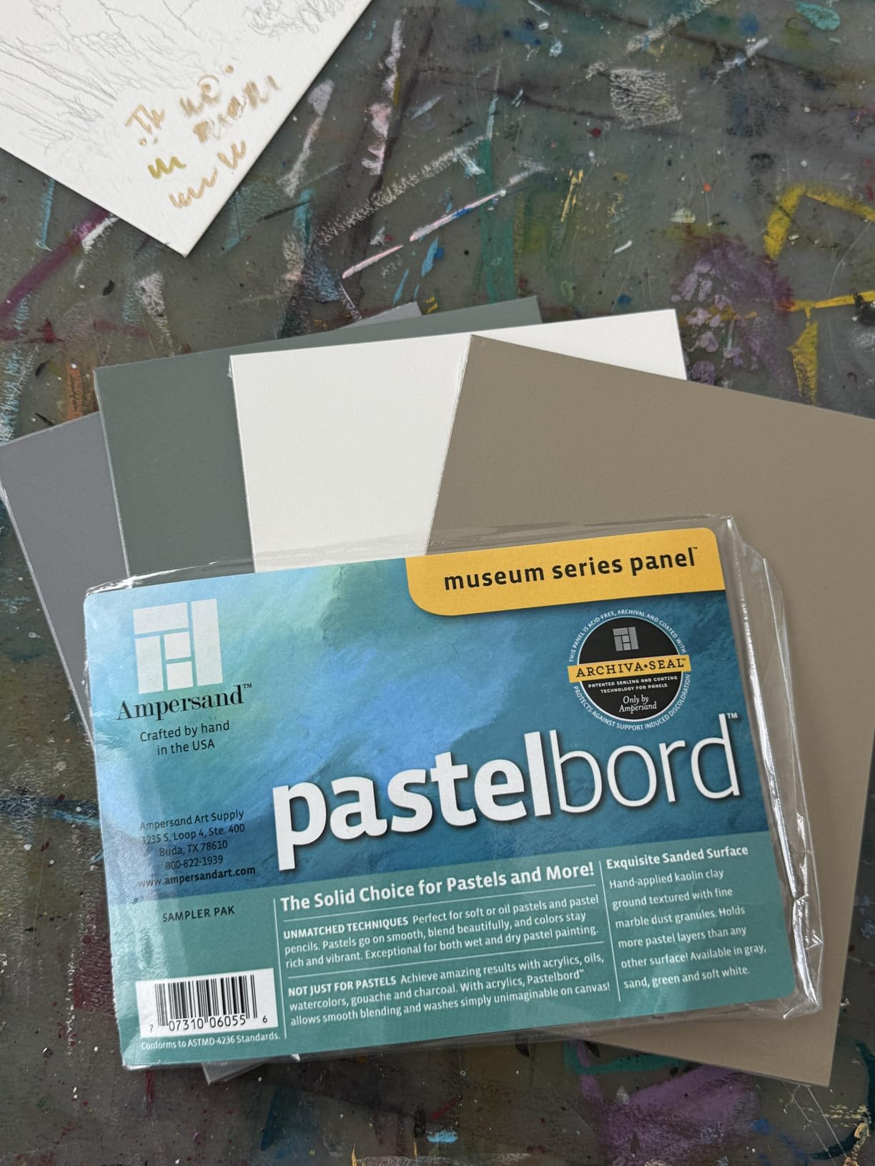 Ampersand Museum Series Pastelbord for Pastels, Charcoal, Pencils and Ink, Assorted Colors, 1/8 Inch Depth, 5X7 Inch, Pack of 4 customer photo 1