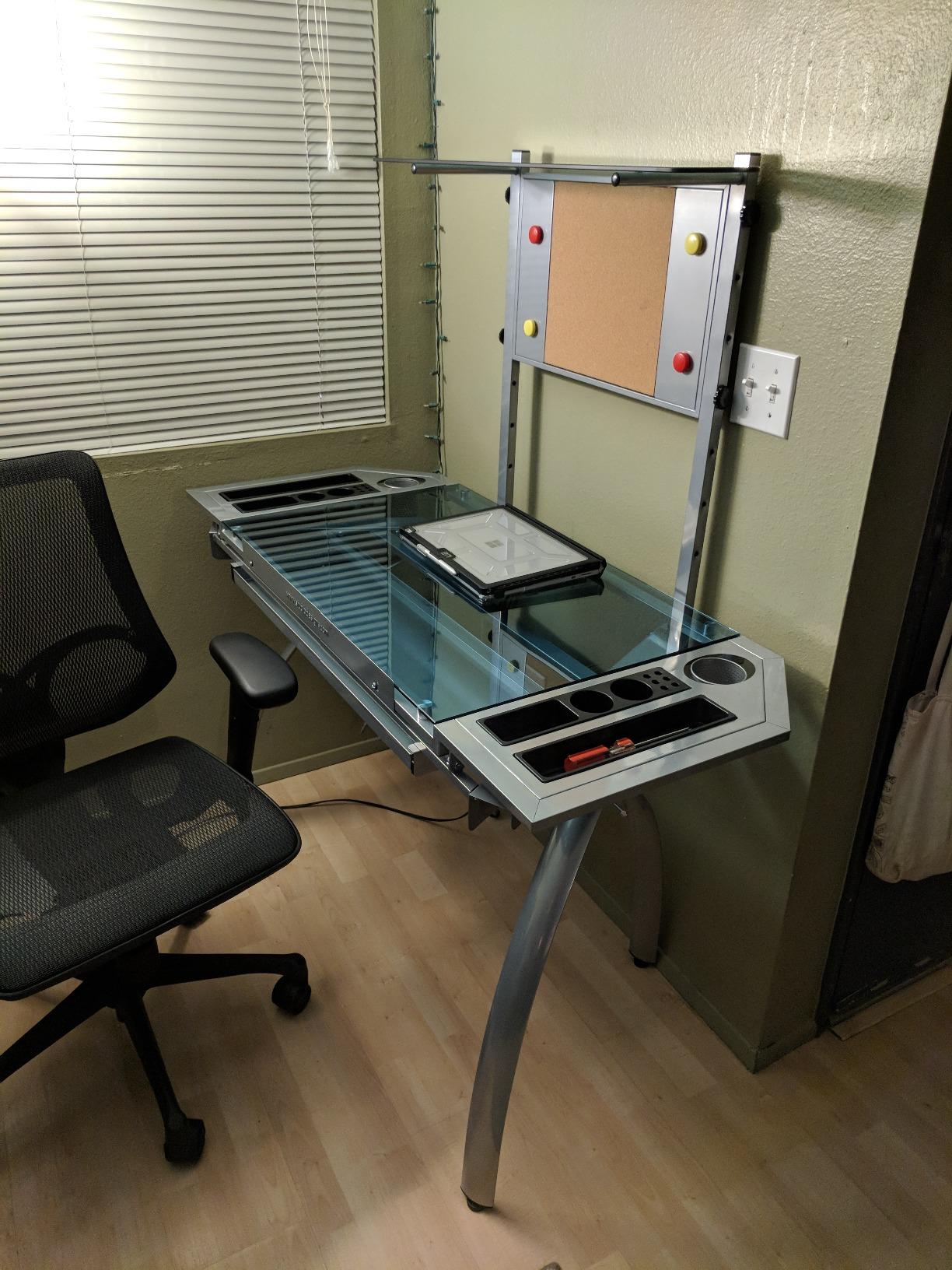 SD STUDIO DESIGNS Futura LS WorkCenter with Tilt Top Adjustable Drafting Table Craft Table Drawing Desk Hobby Table Writing Desk Studio Desk, Silver / Blue Glass customer photo 2