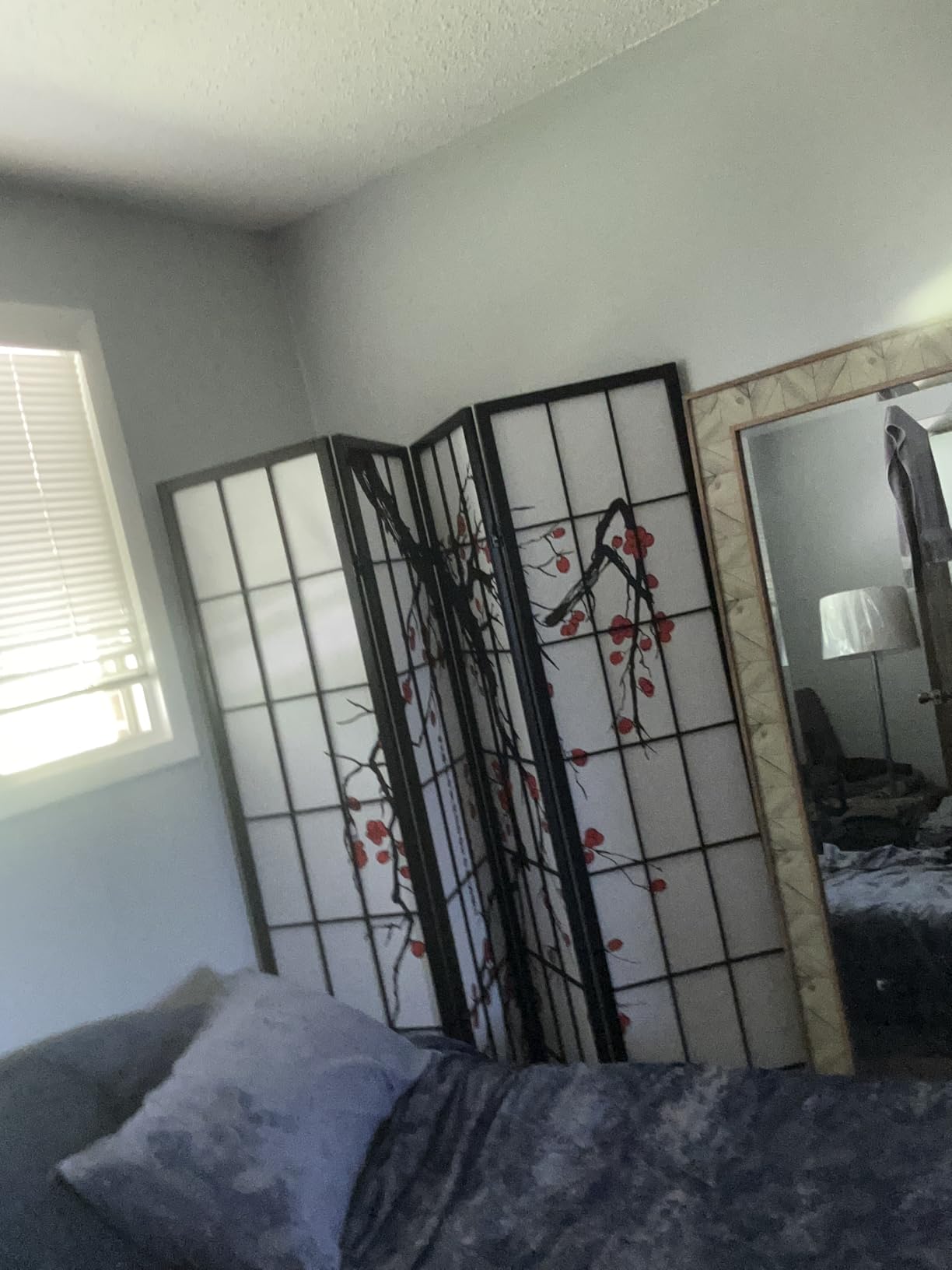 Roundhill Furniture Black Japanese 4-Panel Screen Room Divider, Plum Blossom customer photo 1