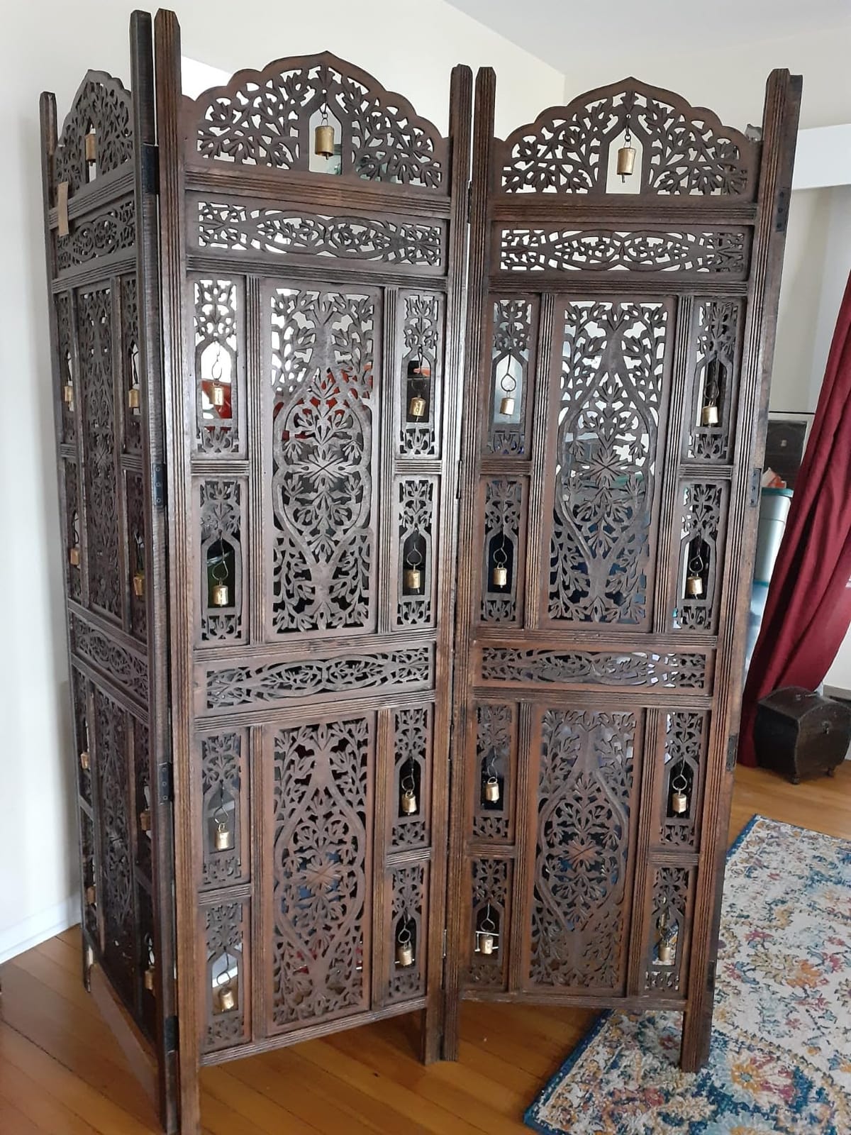 COTTON CRAFT Room Divider Wood Screen - Hand Carved Folding 4 Panels 72x80 customer photo 1