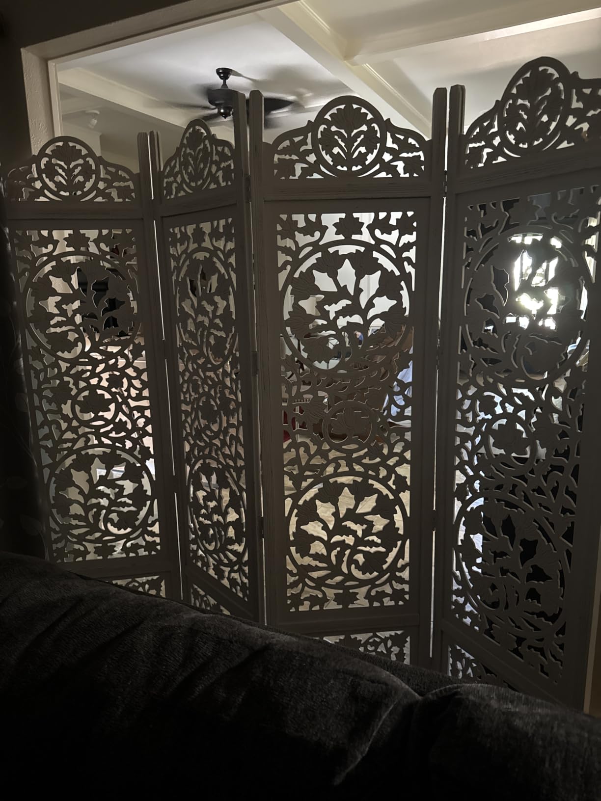 COTTON CRAFT Room Divider Wood Screen - Hand Carved Folding 4 Panels 72x80 customer photo 2
