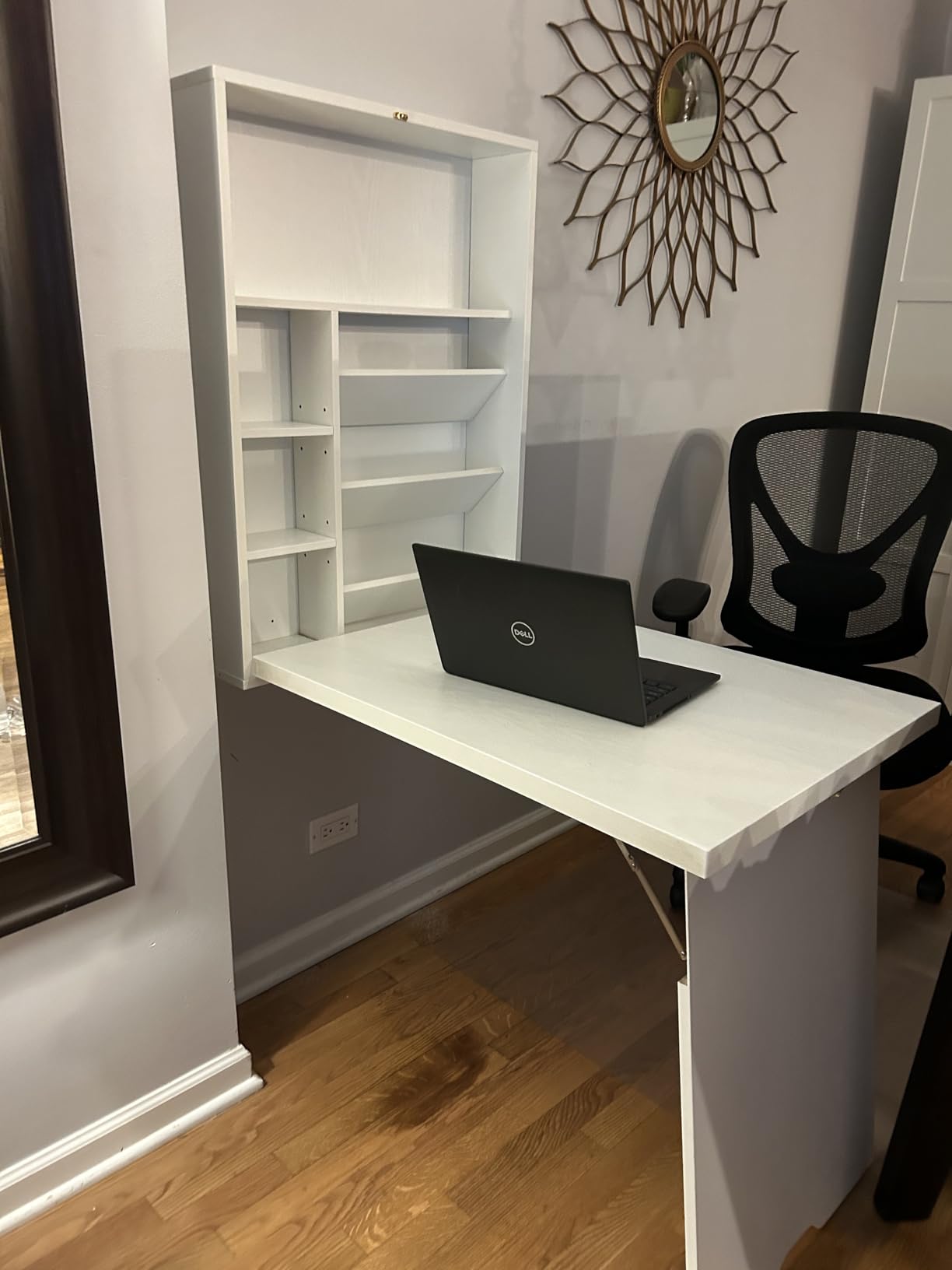 HOMCOM Wall Mounted Fold Out Convertible Desk with Storage Shelf White customer photo 1
