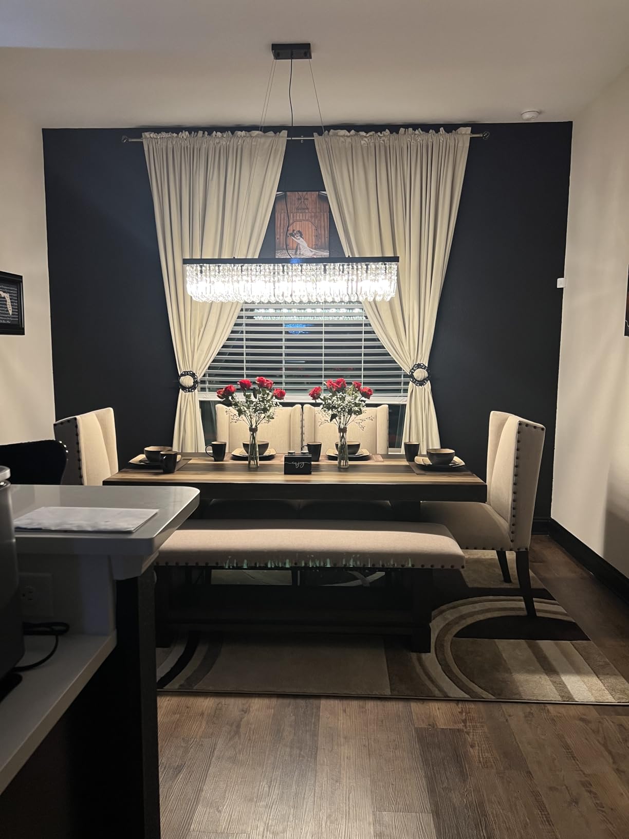 7PM Rectangle K9 Crystal Chandelier Modern Rectangular Pendant Lighting Fixture for Dining Room Kitchen Island Bedroom Black L47'' x W10'' x H10'' customer photo 2