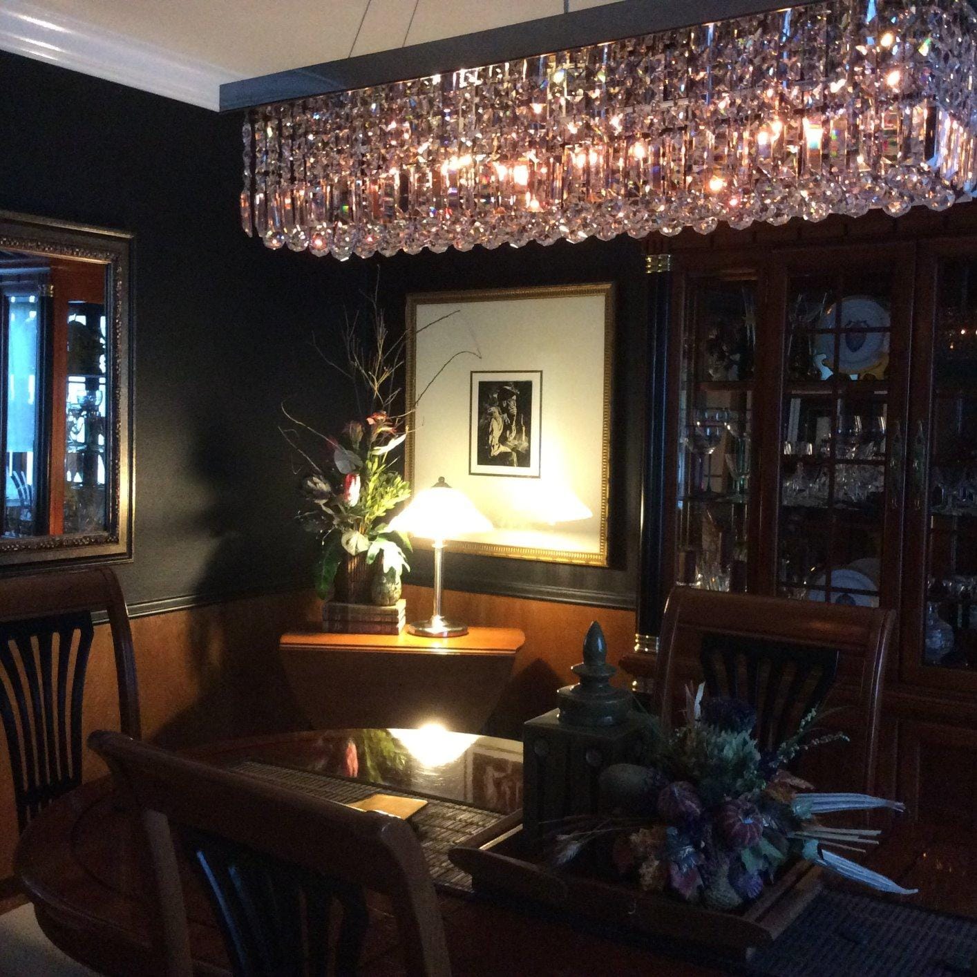 Siljoy 6-Light Modern Crystal Chandelier for Dining Room, Rectangular K9 Crystal Raindrop Chandelier, Rectangle Pendant Ceiling Light Fixture for Living Room Kitchen Island L31.5'' x W10'' x H10'' customer photo 2