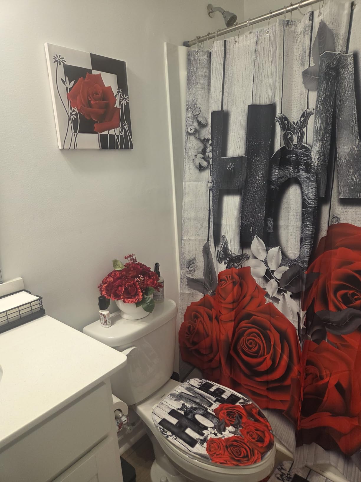 NAN Wind 3 Pcs Red Rose Canvas Art Black and White Red Wall Art Flower Picture Prints Stretched and Framed Triptych 12