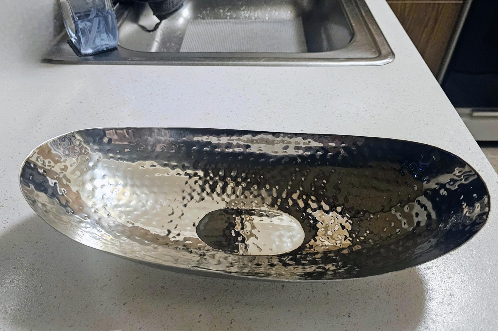 Hosley Hammered Stainless Steel Oval Bowl – 13.5” Decorative Centerpiece for Candles, Orbs, Potpourri & Table Styling | Modern Home & Event Décor customer photo 1