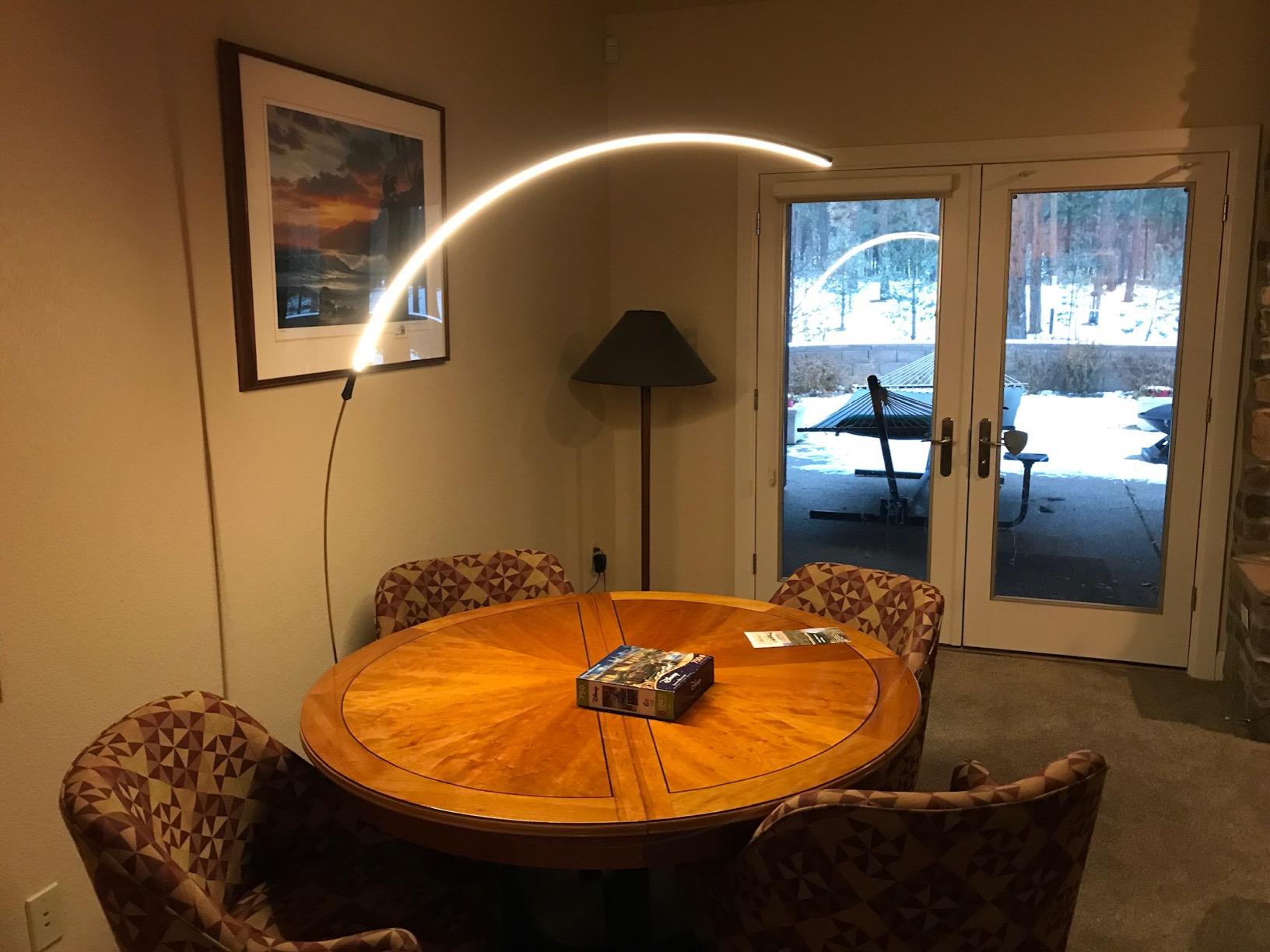 Brightech Sparq Arc Floor Lamp - Sleek, Minimalist Curved LED Standing Lamp for Living Room, Office Desk, Arches Over Bed and Sofa for Reading, Bright & Dimmable Task Light - Silver customer photo 2