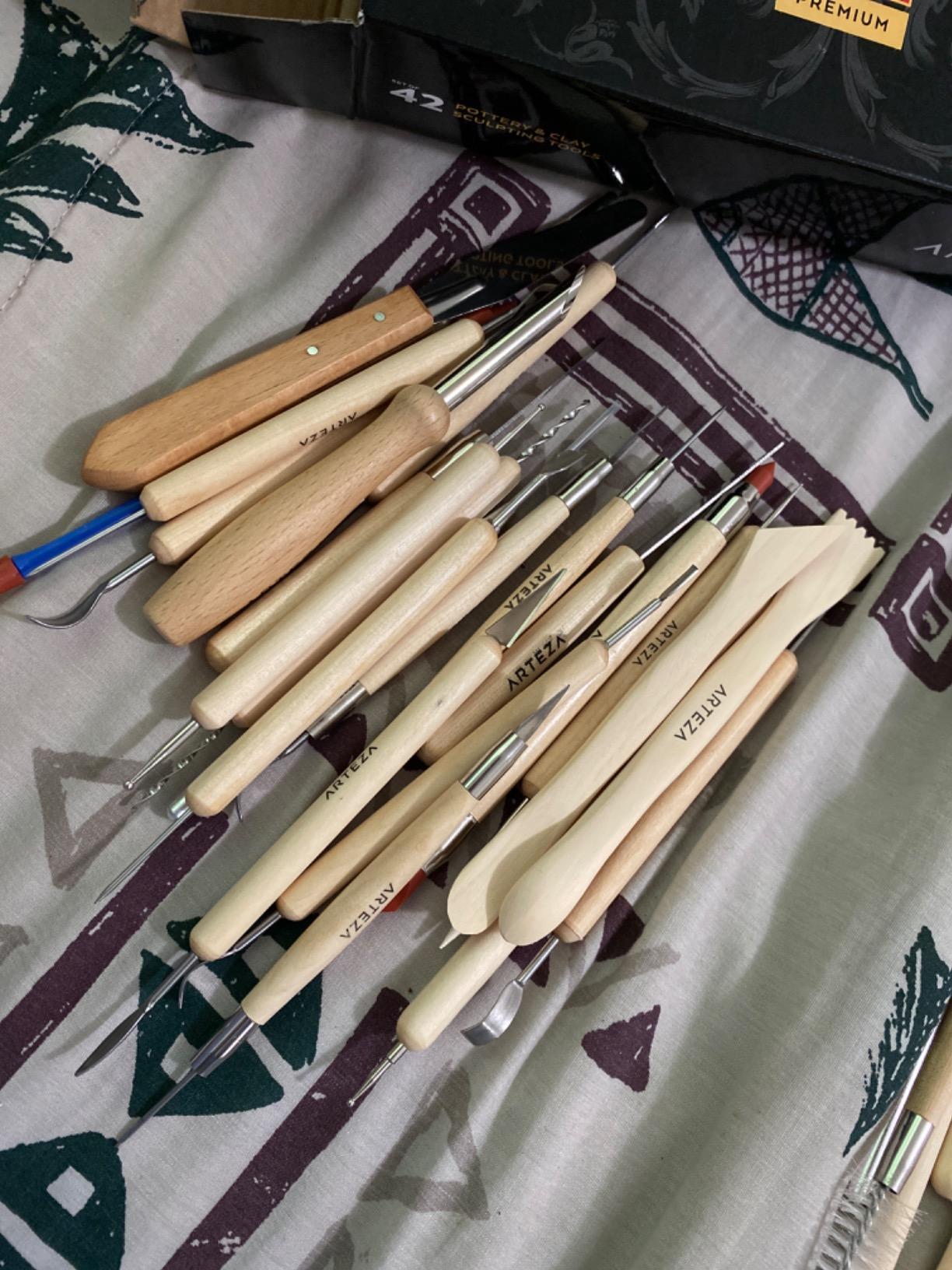 ARTEZA Pottery & Sculpting Tools, 42-Piece Clay Tools Set with Wooden Handles & Steel Tips for Polymer Clay, Ceramics, Carving, Modeling, Shaping & Smoothing customer photo 2