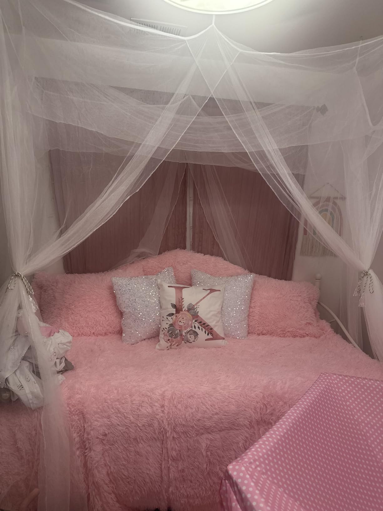 Bed Canopy, Canopy Bed Curtains Bed Drapes for Full Queen King Size Bed Mosquito Net Bed Canopy Curtains for Patio Indoor Outdoor Gothic Room Decor Screen Netting Canopy Curtains Blcak customer photo 1