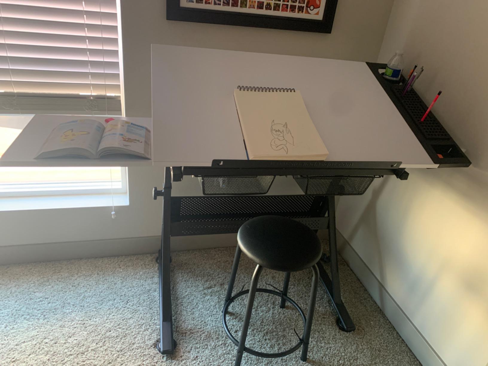 Fusion Drafting Table with Stool, Height Adjustable Desk with Tilt Top, Charcoal / White customer photo 1
