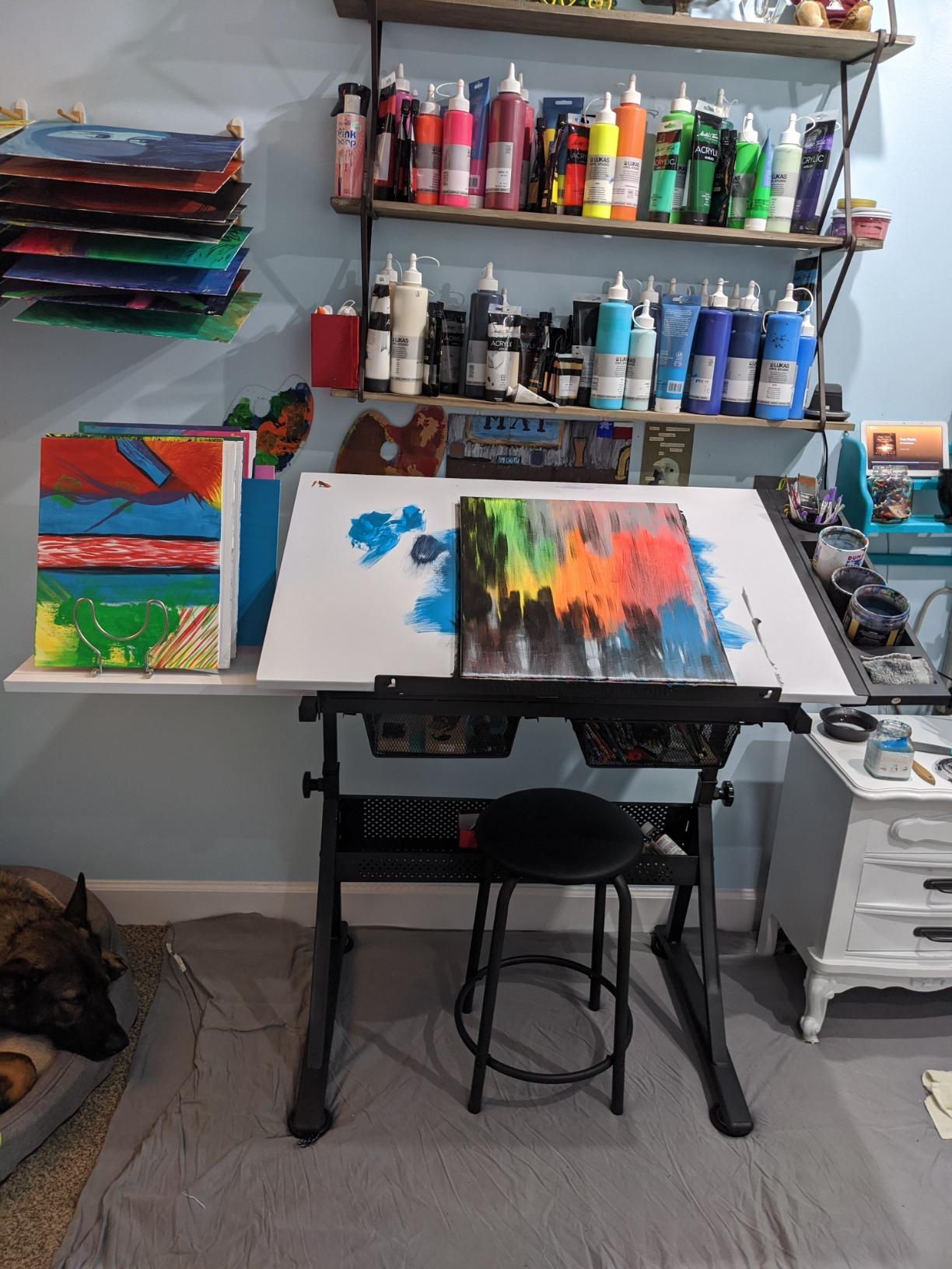 Fusion Drafting Table with Stool, Height Adjustable Desk with Tilt Top, Charcoal / White customer photo 2