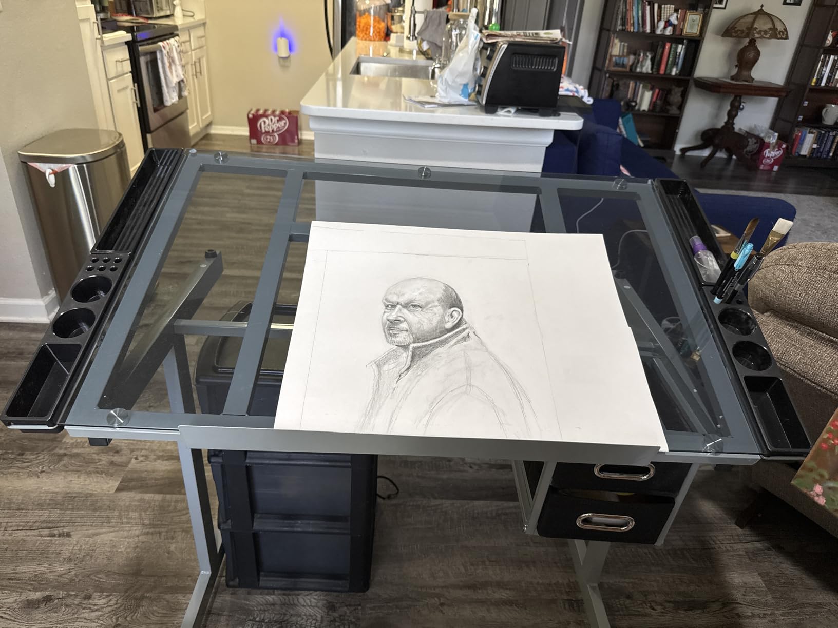 Yaheetech Glass Drafting Table with Storage, Adjustable Art Drawing Desk customer photo 1