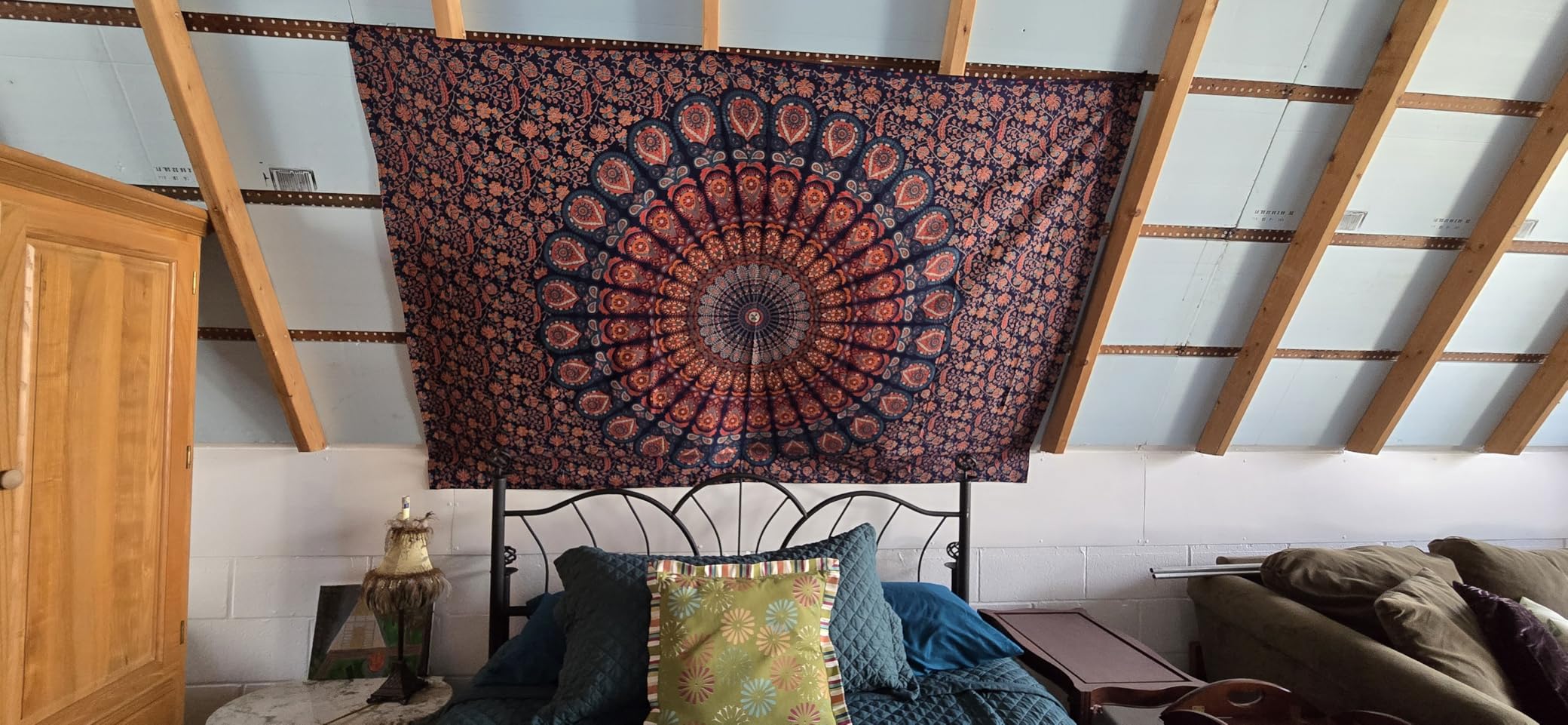 raajsee Blue Orange Tapestry Mandala Wall Hanging- Wall Tapestries For Bedroom - Aesthetic Tapestrys -Queen (82x92 Inches / 208x232 Cms) customer photo 1