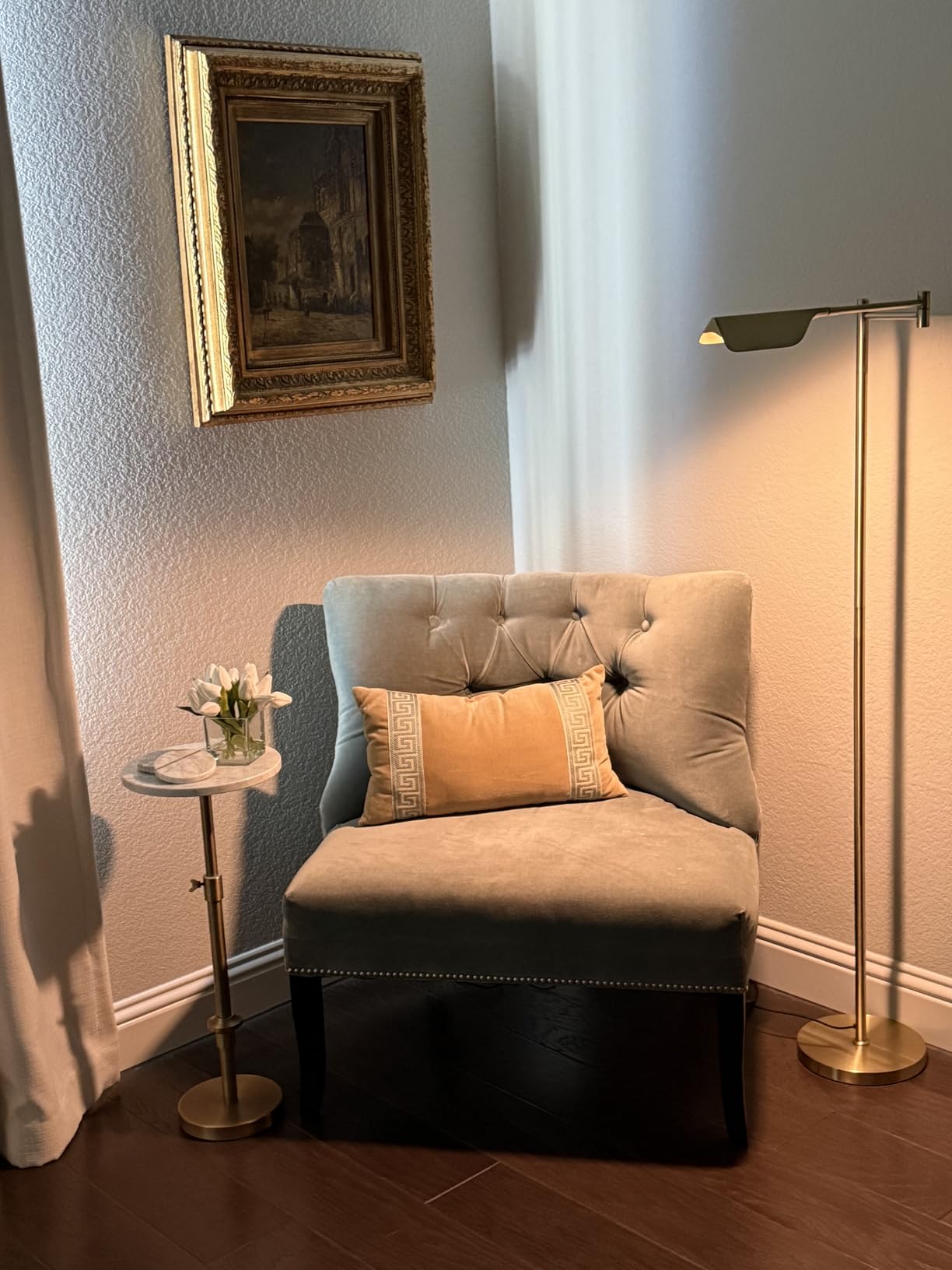Brightech Leaf Pharmacy LED Reading Lamp, Dimmable Floor Lamp with Easy Rotation over Chair or Desk for Living Rooms & Offices, Adjustable Standing Tall Lamp, For Sewing & Crafts, Antique Brass (Gold) customer photo 1