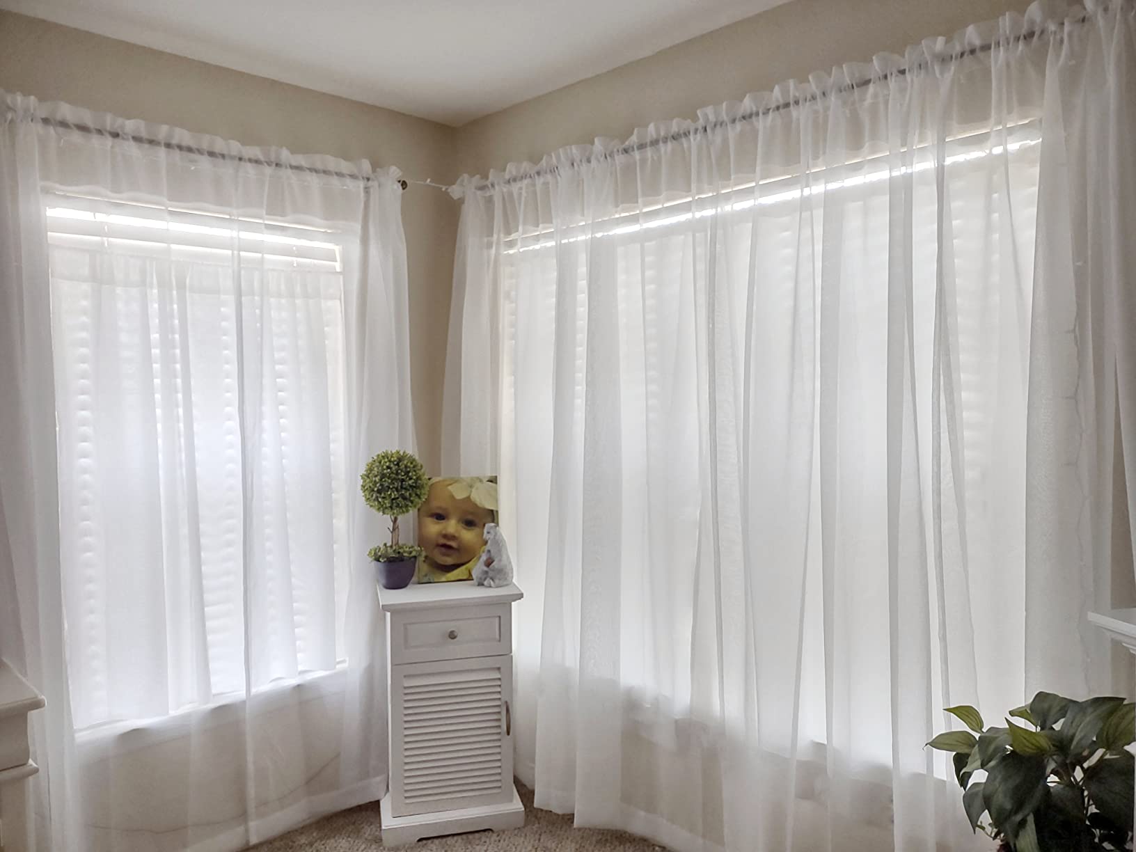 MYSTIC-HOME Sheer Curtains White 63 Inch Length, Rod Pocket Voile Drapes for Living Room, Bedroom, Window Treatments Semi Crinkle Curtain Panels for Yard, Patio, Villa, Parlor, Set of 2, 52