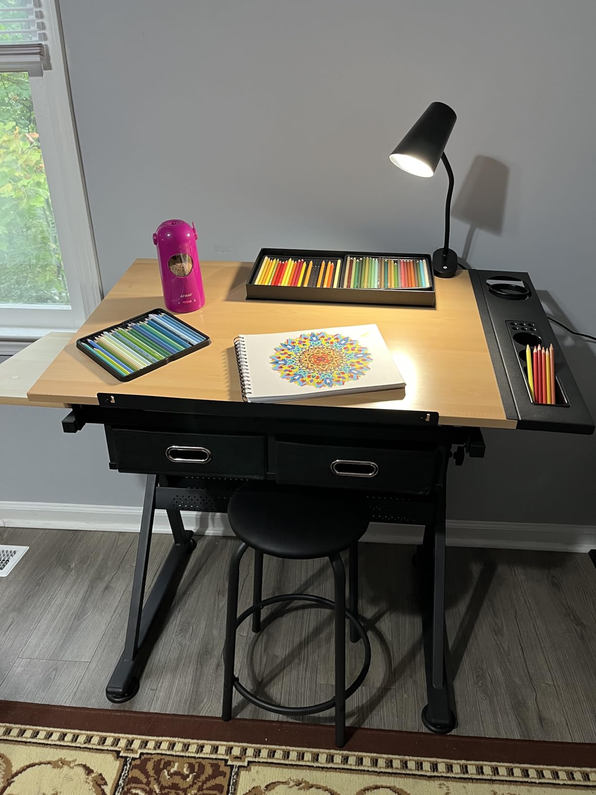 ZENY Drafting Table Art Desk Drawing Table Height Adjustable Artist Table with Tilted Tabletop, Drafting Stool and Storage Drawer for Reading, Writing, Crafting, Painting Art customer photo 1