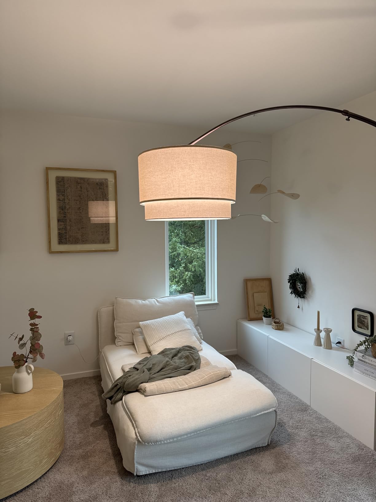 Brightech Mason Arc Floor Lamp - Modern Corner Standing Lamp with Unique Hanging Drum Lamp Shade for Living Room - Bright Overhead, Curved Hanging Light for Bedroom. Library, Den - Bronze customer photo 1