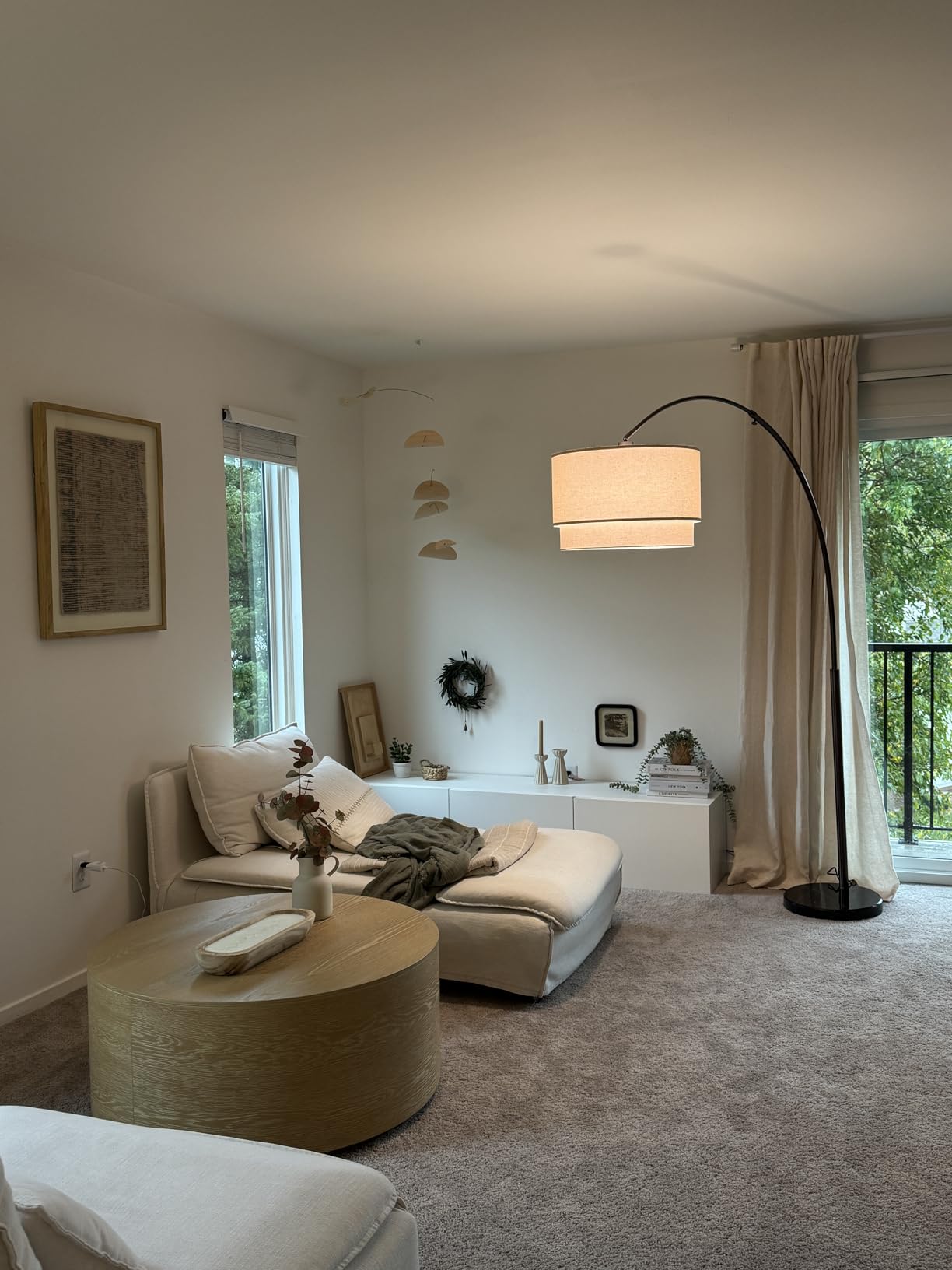 Brightech Mason Arc Floor Lamp - Modern Corner Standing Lamp with Unique Hanging Drum Lamp Shade for Living Room - Bright Overhead, Curved Hanging Light for Bedroom. Library, Den - Bronze customer photo 2
