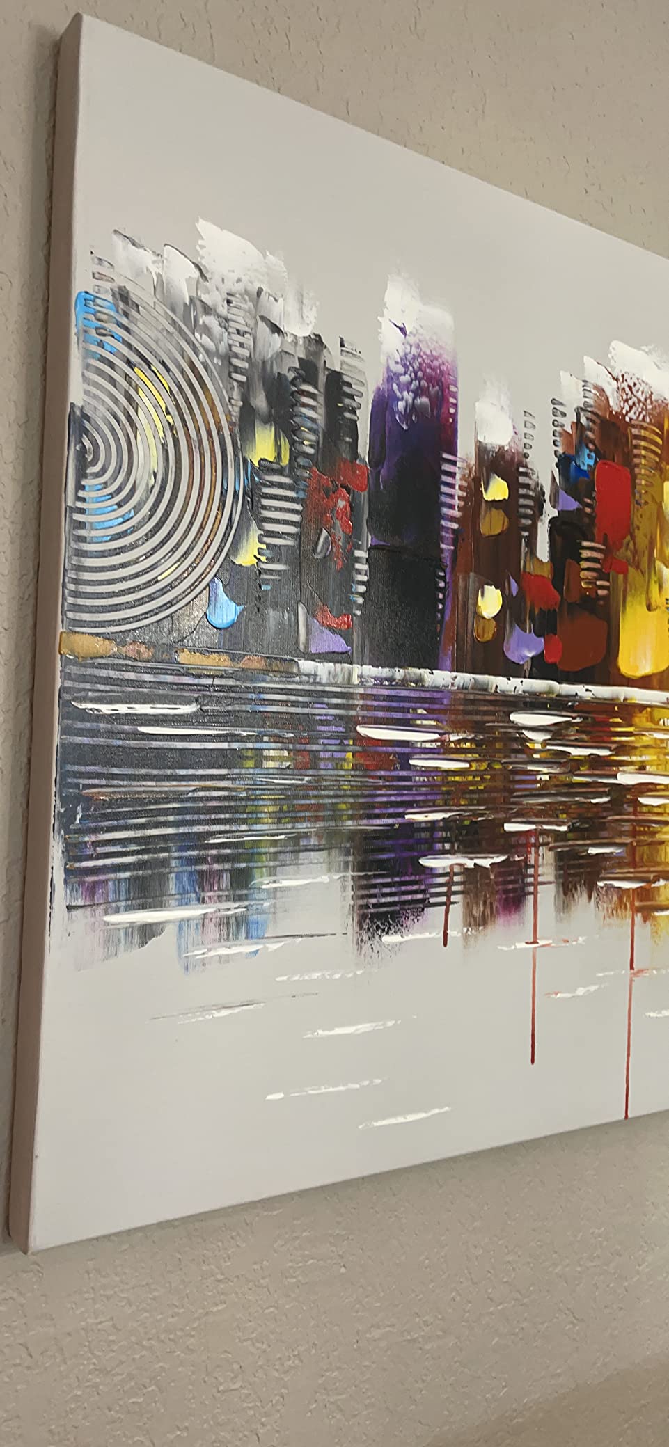 Hand Painted Cityscape Modern Oil Painting on Canvas Reflection Abstract Wall Art Decor (48 x 24 inch) customer photo 1