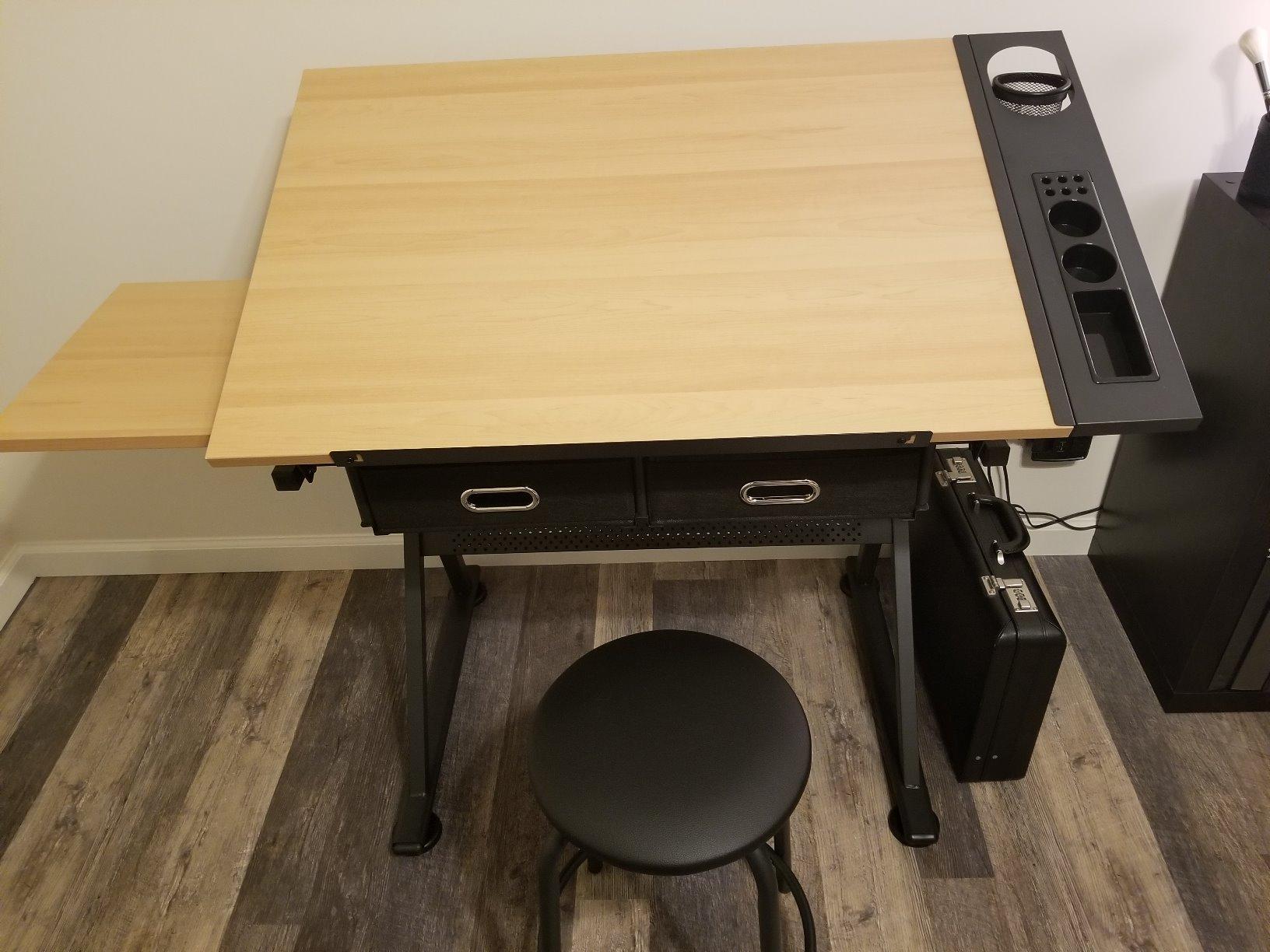 NOVA MICRODERMABRASION Adjustable Height Drafting Desk Drawing Table Tiltable Tabletop for Reading, Writing Art Craft w/Stool and Drawers customer photo 1