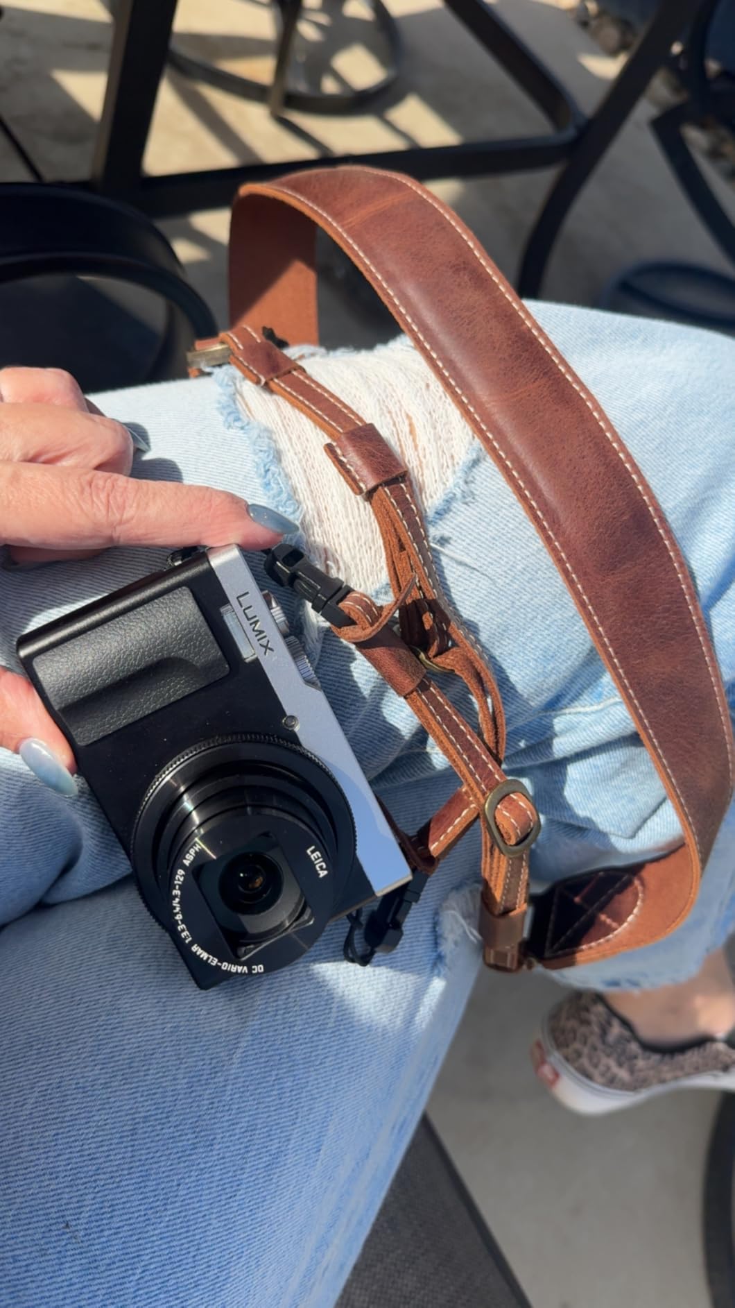 MegaGear Sierra Genuine Full-Grain Leather Camera Strap — Vintage Shoulder & Neck Strap for Canon, Sony, Fuji, Leica, Nikon, Olympus DSLR & Mirrorless — 39-47 in Adjustable, Hand-Stitched, Brown customer photo 1
