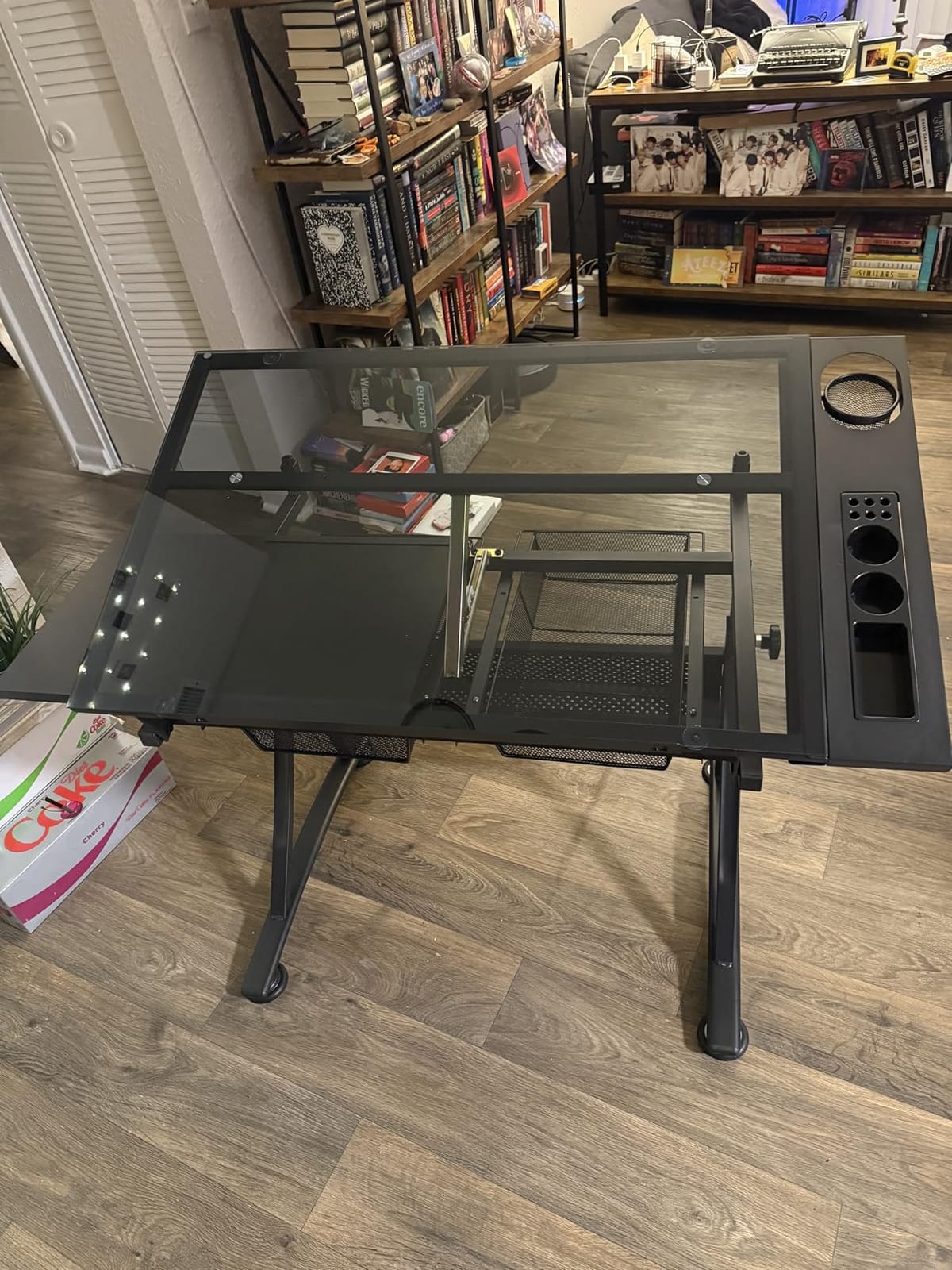 Yaheetech Adjustable Drafting Table & Stool, Tilting Glass Art Desk, Black customer photo 1