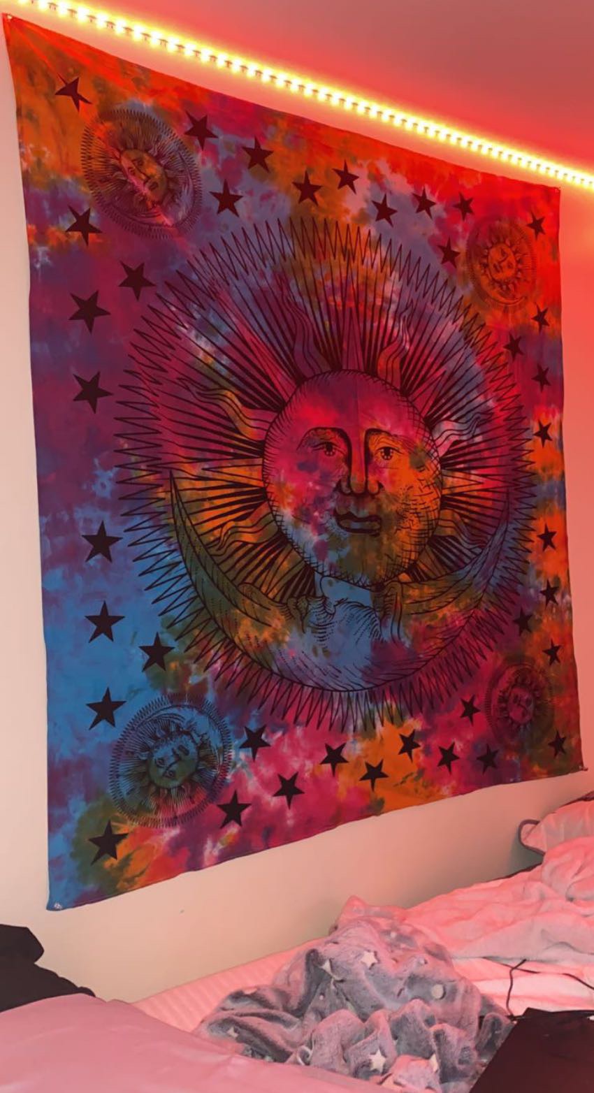 Marubhumi Psychedelic Sun Moon Stars Tie Dye Mandala Tapestry Hippie Hippy Celestial Wall Hanging Indian Trippy Bohemian Tapestries (Multi, 55 X 85 Inch (140 x 215 Cms) customer photo 1