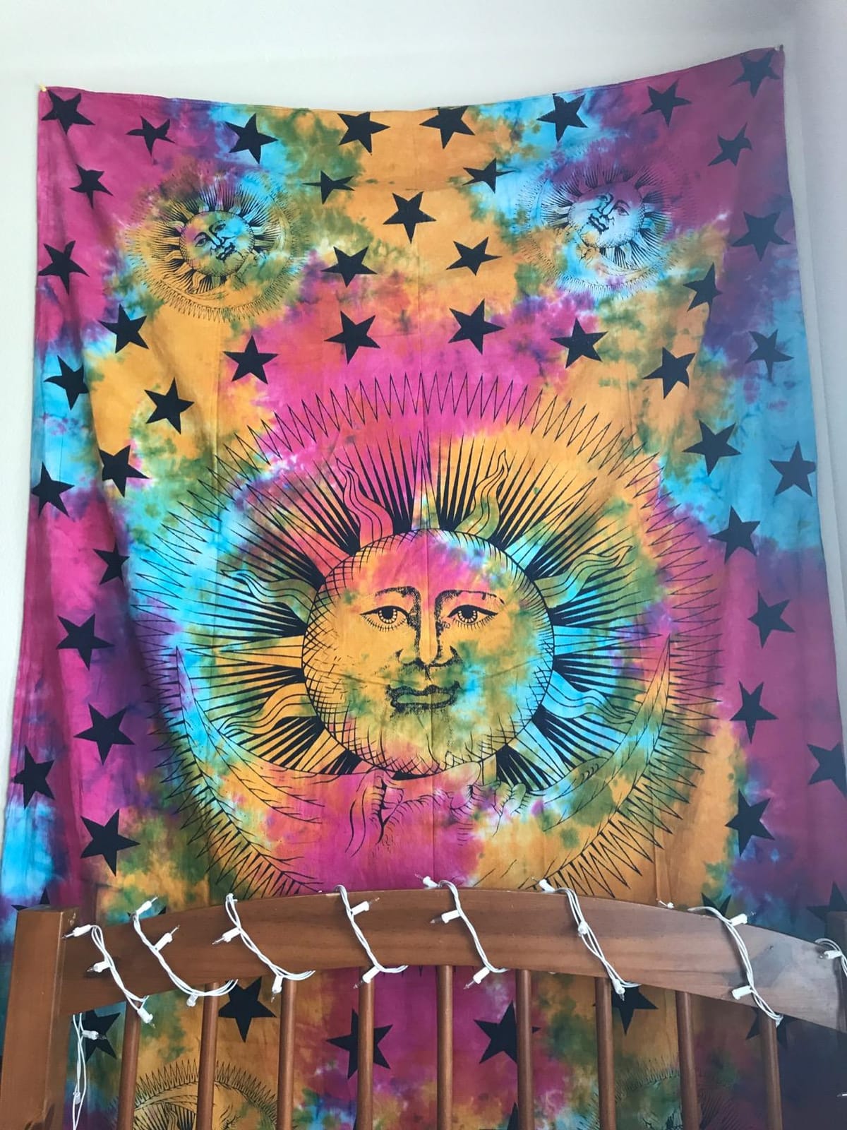 Marubhumi Psychedelic Sun Moon Stars Tie Dye Mandala Tapestry Hippie Hippy Celestial Wall Hanging Indian Trippy Bohemian Tapestries (Multi, 55 X 85 Inch (140 x 215 Cms) customer photo 2