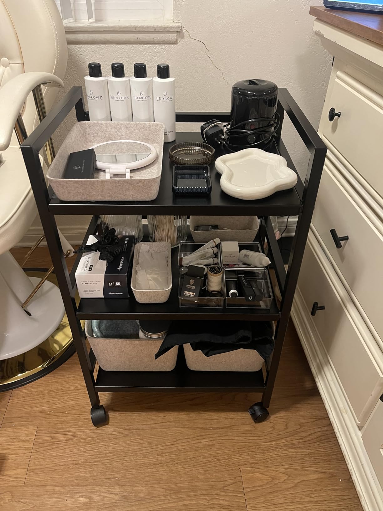 Amazon Basics 3-Tier Metal Rolling Utility Cart, Storage Organizer, Multifunctional Storage, Mobile Shelving, Black customer photo 2