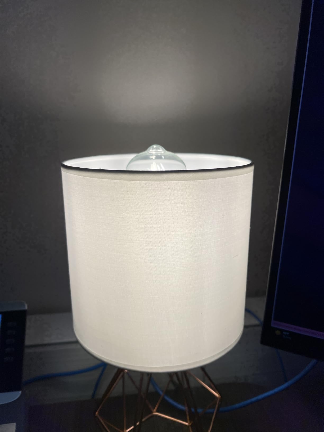 Gold Modern Hollow Out Base Bedroom Small Table Lamp,Bedside Nightstand Lamp with Geometric Metal Base White Fabric Shade,Cute Desk Lamp for Kids Living Room customer photo 2