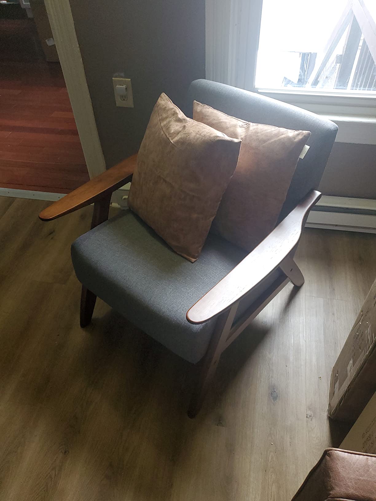 Lexicon Mid Century Modern Accent Chair with Walnut Wood Frame, Orange customer photo 2