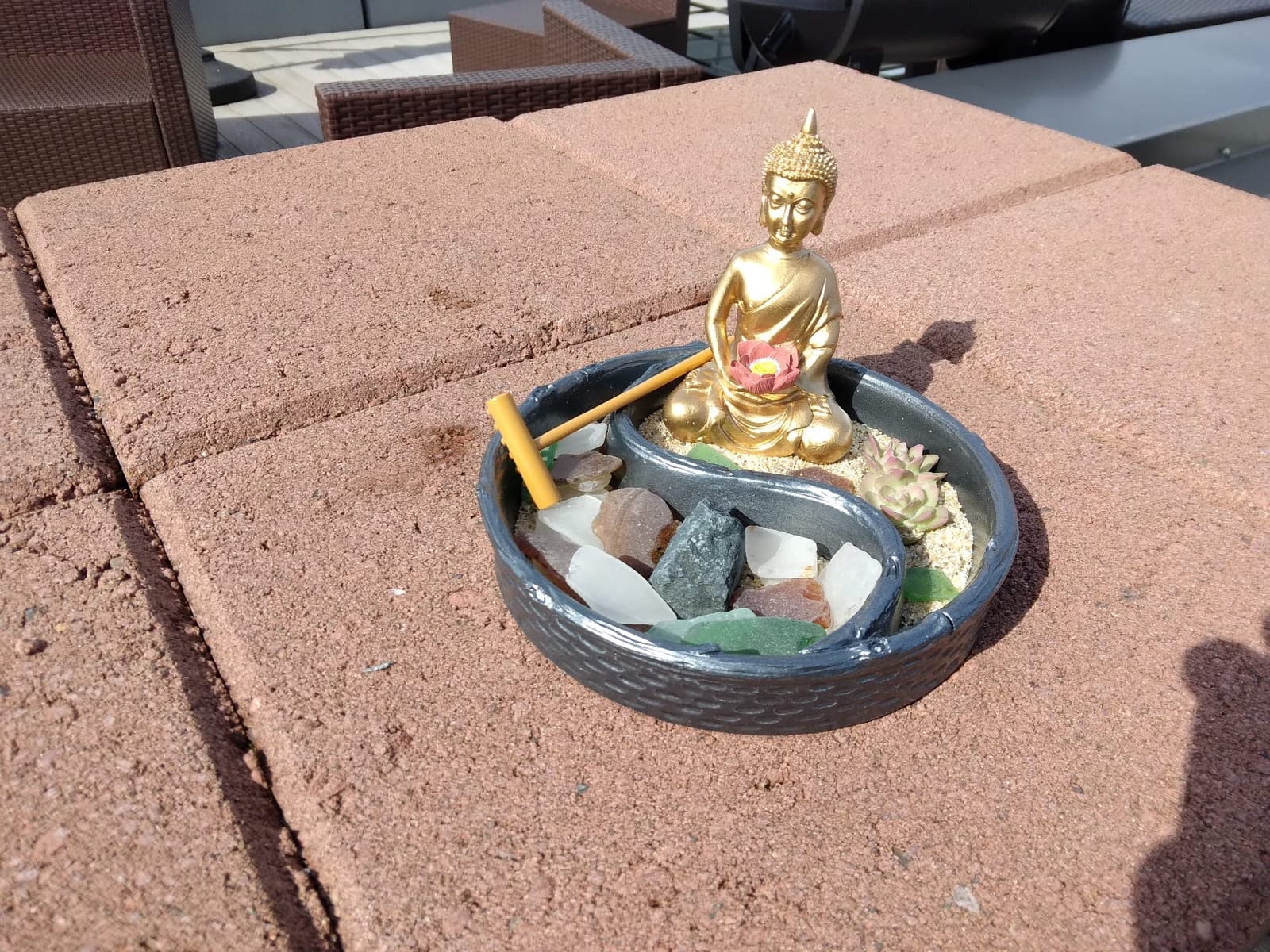 Nature's Mark Mini Zen Garden Kit for Desk with Lotus, Buddha Figures, Rake and Natural Sand River Rocks Table/Desk Décor Gift Set for Home and Office 6 x 6 Inches Round Base customer photo 1