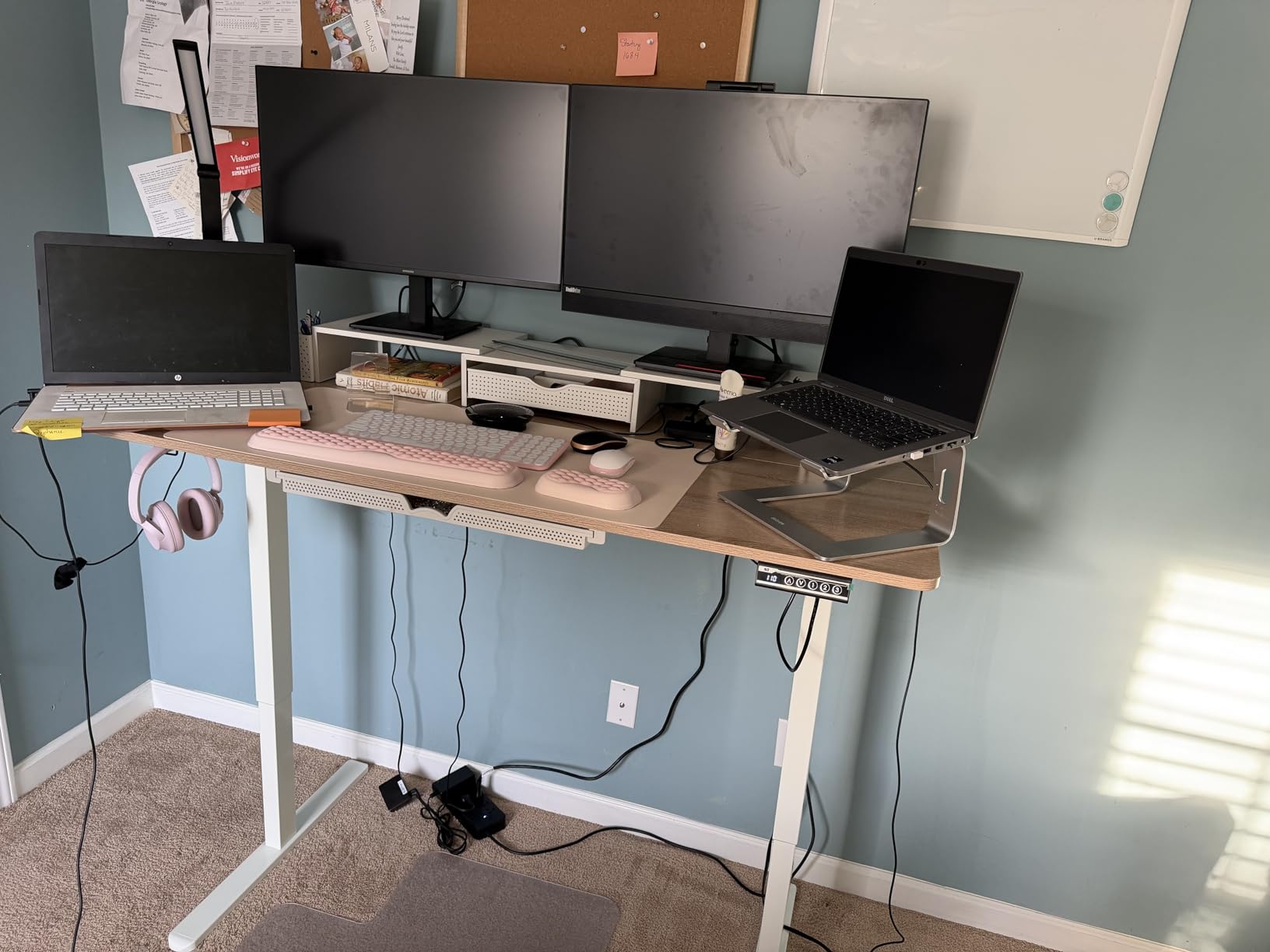 SHW 55 x 28 Electric Height Adjustable Standing Desk w/Drawer, Maple customer photo 1