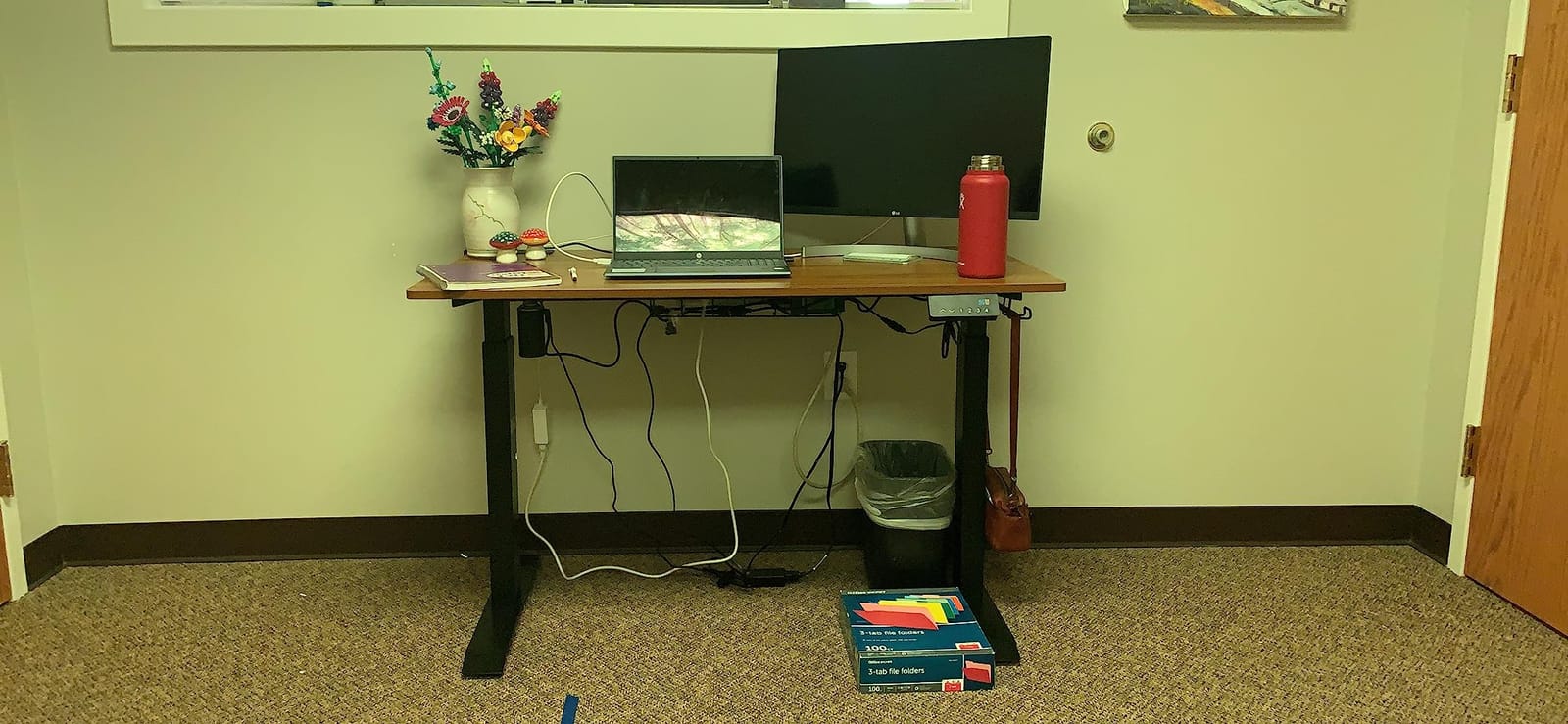 SHW 55 x 28 Electric Height Adjustable Standing Desk w/Drawer, Maple customer photo 2