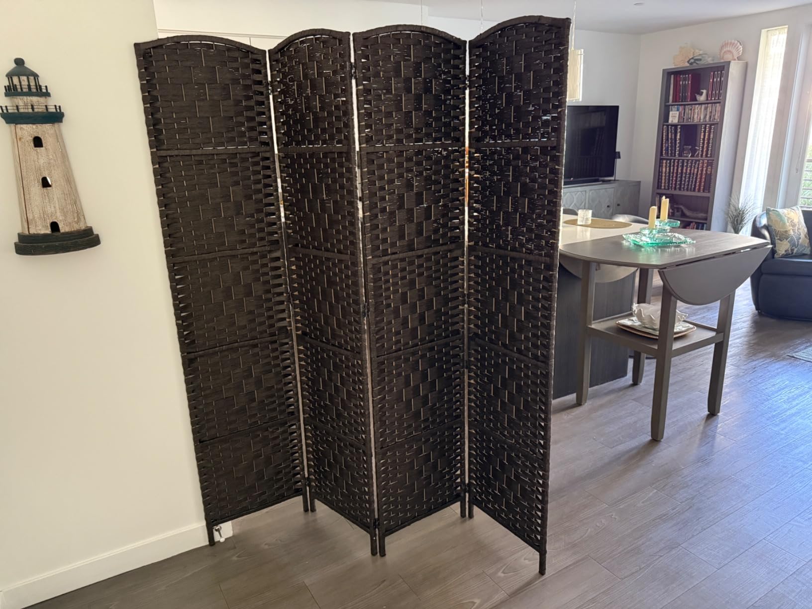 RHF Room Divider Panel,4 Panel Partition Room Dividers Screen, Dark Mocha customer photo 2