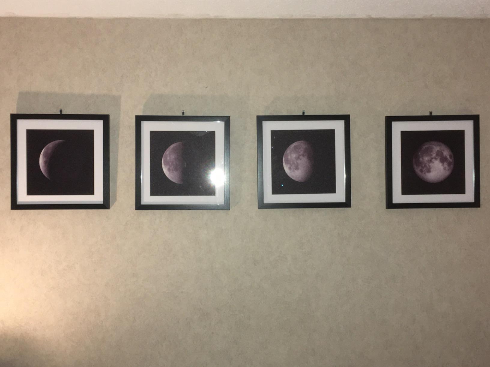 ENGLANT - 4 Pieces Framed Moon Phases Canvas Wall Art, Black and White Bedroom Wall Decor, Abstract Giclee Space Artwork with Matting and Acrylic Panel Sealing, for Home and Office Decoration customer photo 2