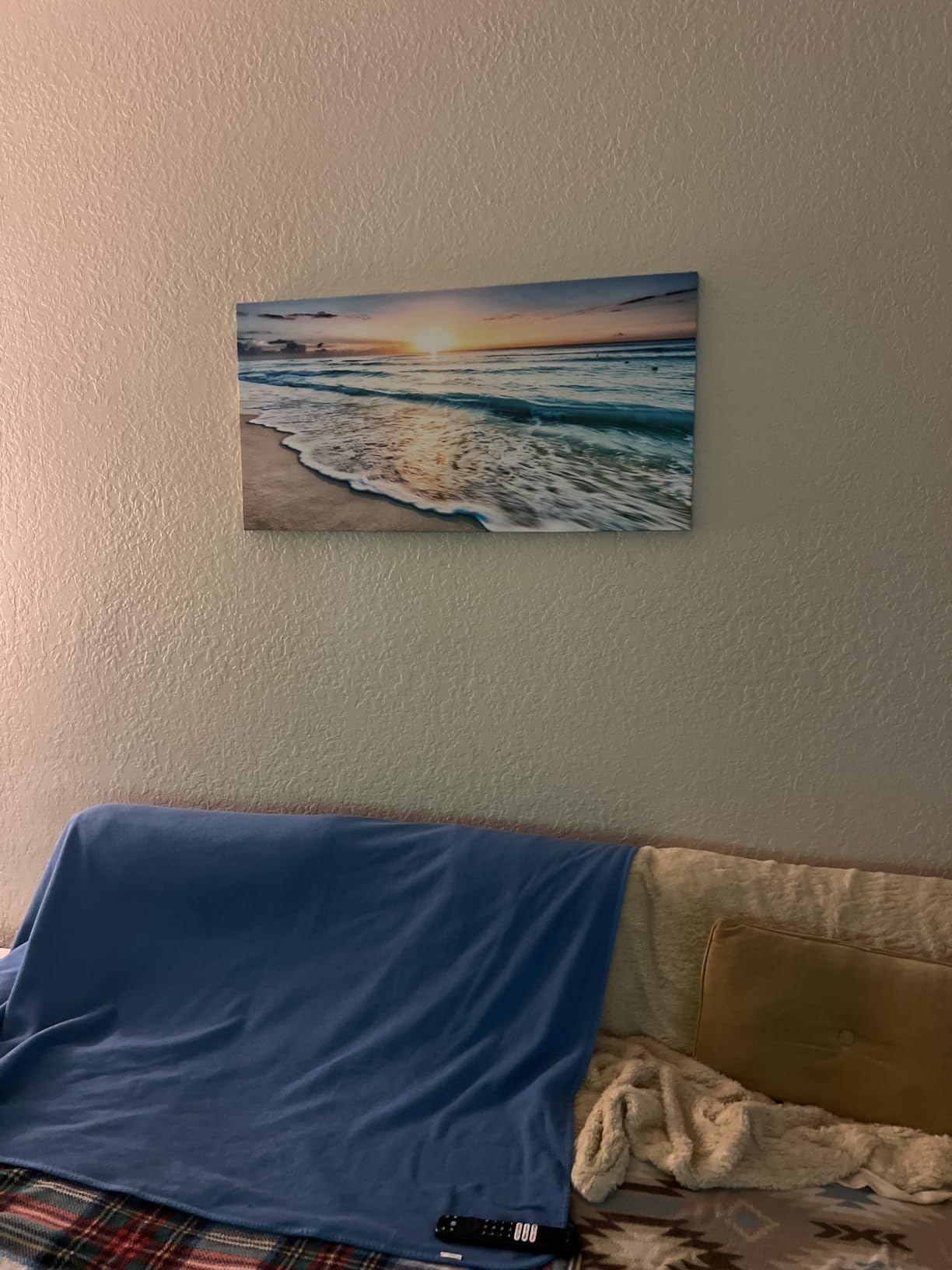 Baisuart S02275 Canvas Prints Wall Art Beach Sunset Ocean Waves Nature Pictures Stretched Pictures to Photo Paintings on Canvas for Home Office Decorations Wall Décor XXLarge 30x60inch customer photo 1