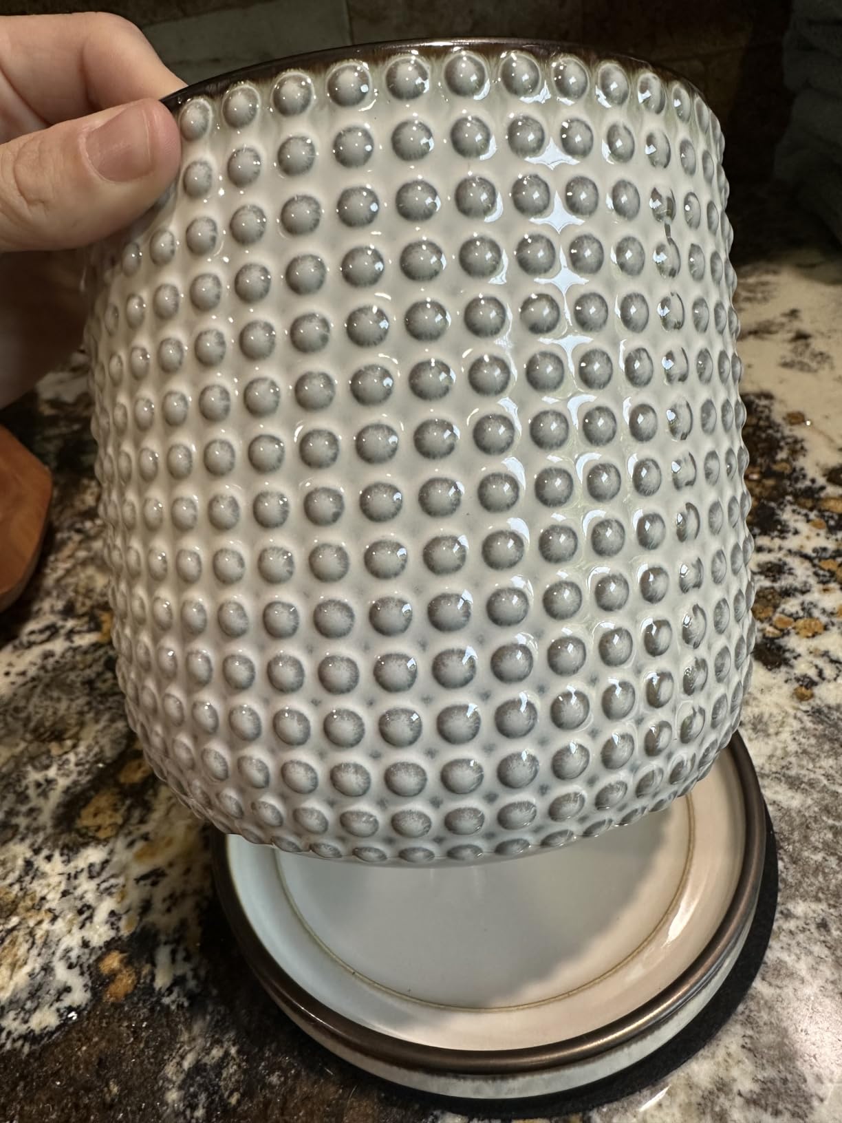 D'vine Dev Beaded Ceramic Pot with Saucer, 4 in, Light Brown, 27-C-Z-4 customer photo 2