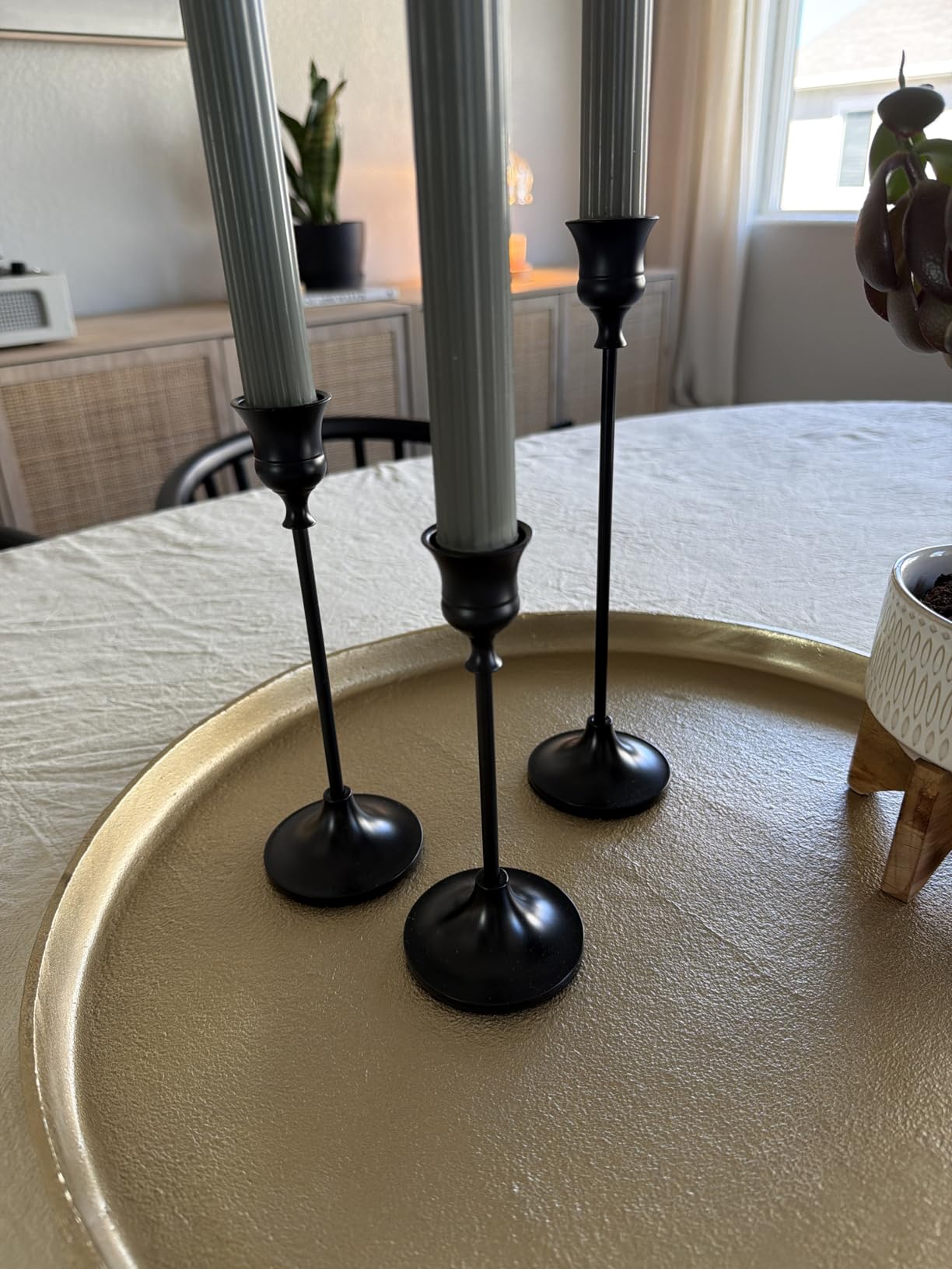 Candlestick Holders Taper Candle Holders, Set of 3 Candle Stick Holders Set, Brass Gold Candlestick Holder Set, Vintage Modern Decorative Centerpiece for Table Mantel Wedding Housewarming Gift customer photo 1