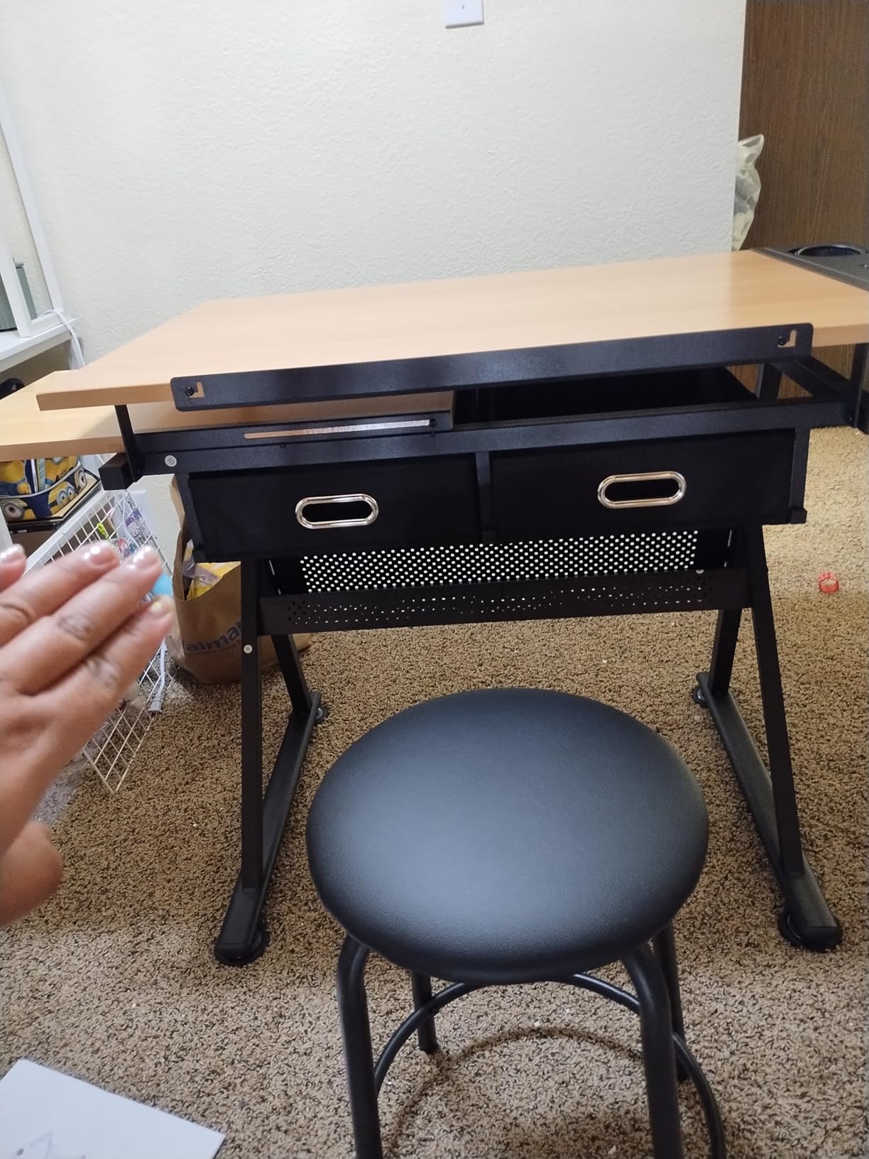 Yaheetech Adjustable Drafting Table Art Desk, Storage Drawers & Stool, Wood customer photo 2