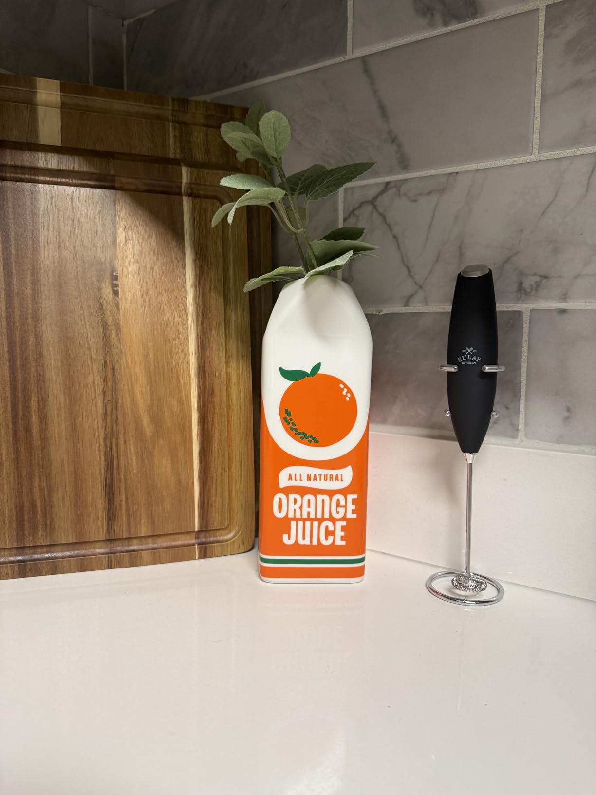 ban.do Retro Inspired Novelty Ceramic OJ Carton Flower Vase, Orange Juice customer photo 2