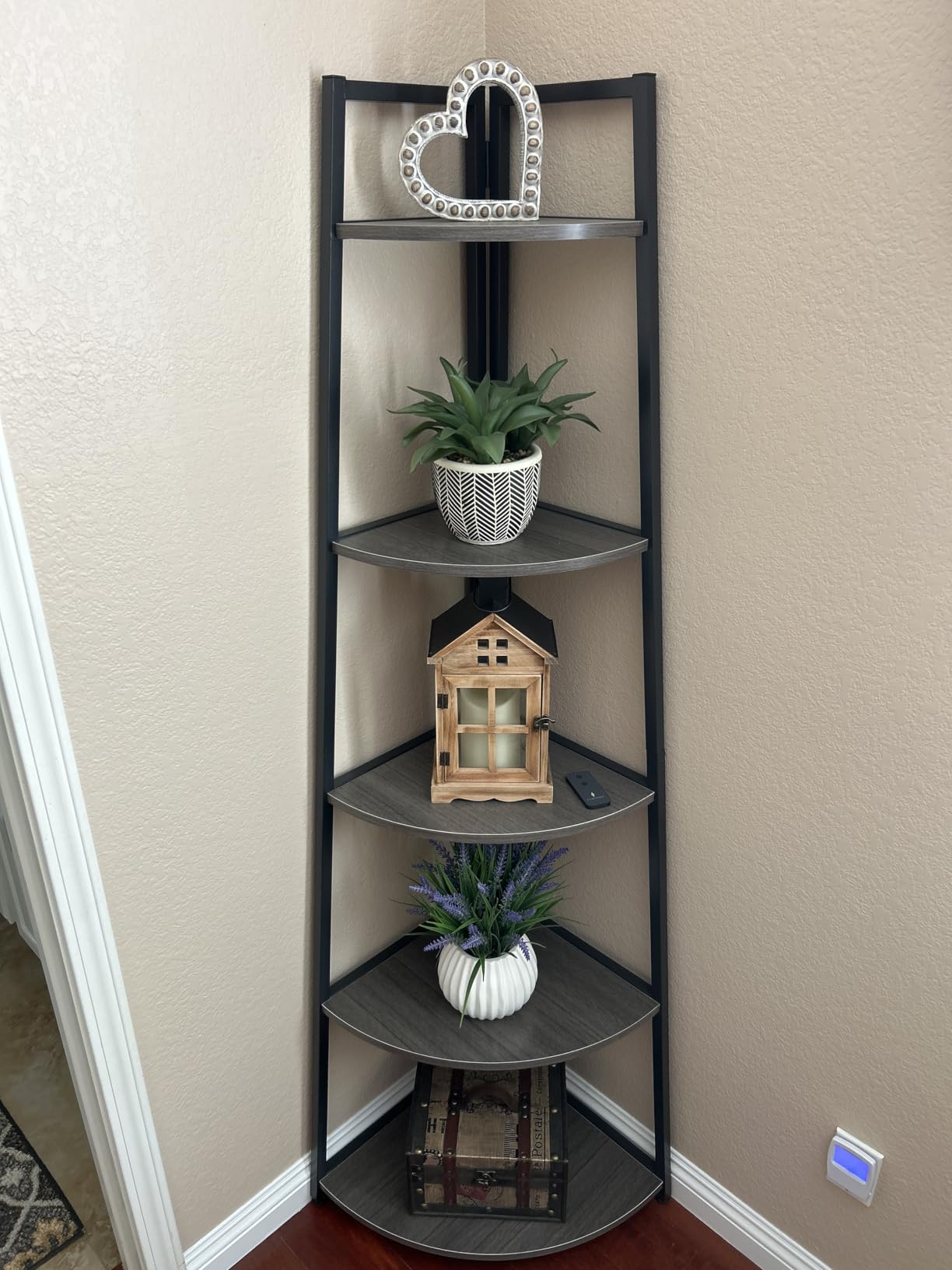 Tribesigns 70 inch Tall Corner Shelf, 5 Tier Rustic Corner Bookshelf Bookcase Industrial Corner Ladder Shelf Plant Stand for Living Room, Kitchen, Home Office (Brown) customer photo 1