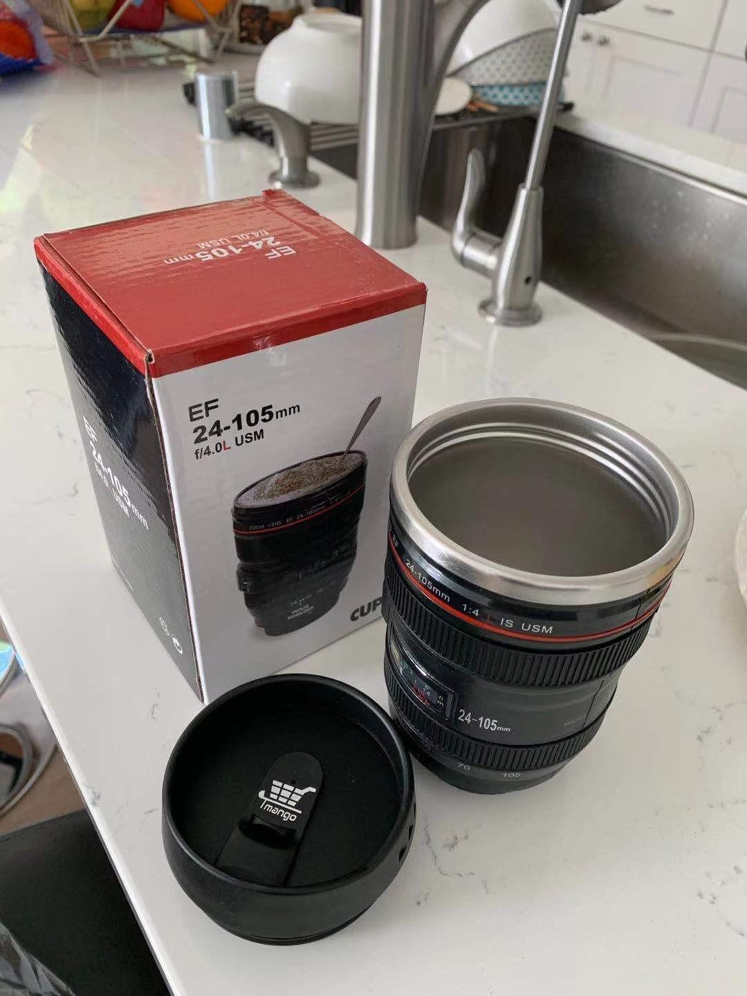 Camera Lens Coffee Mug with Slider Lid and Spoon– Realistic DSLR Thermos Cup, Novelty Gift for Photographers, Men & Women customer photo 1