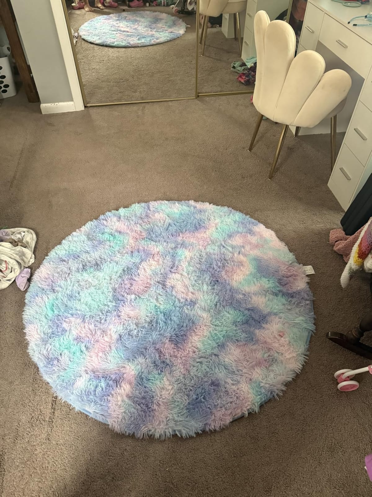 Amdrebio Pink Circle Round Fluffy Area Rug 4Ft for Girls Bedroom Kids Room customer photo 1