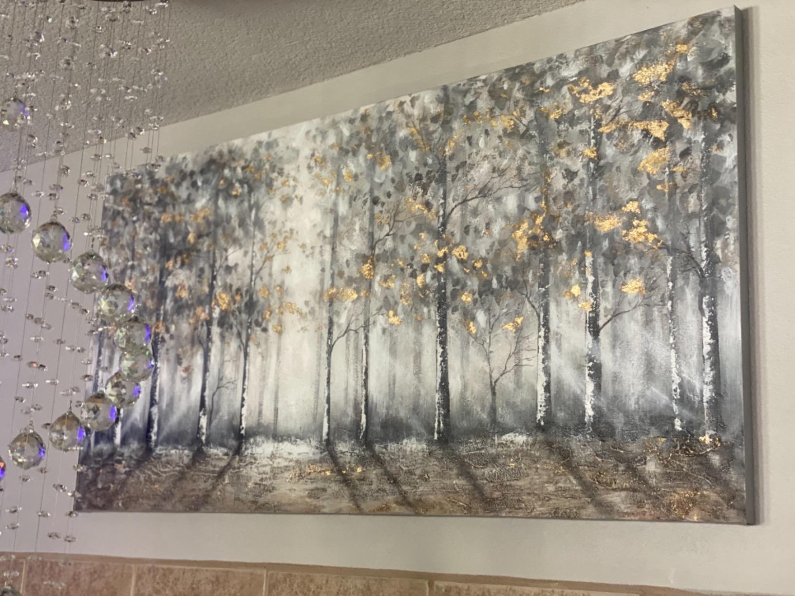 V-inspire art, 24x48 Inch Modern Impressionist Tree art 100% Hand Painted Canvas Wall art Oil Painting Large Paintings Gray Wall Decoration Acrylic Paint Knife Painting customer photo 1