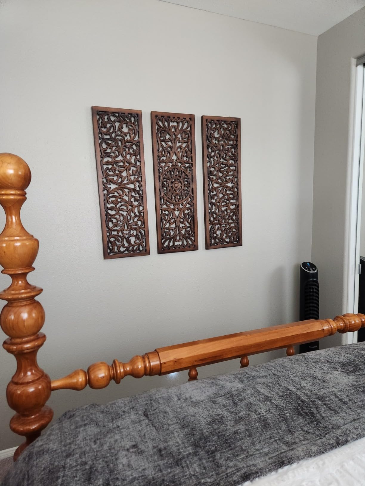 The Wooden Town Carved Wood Wall Art Set of 3, 36x12 Inch, Burnt Finish customer photo 1