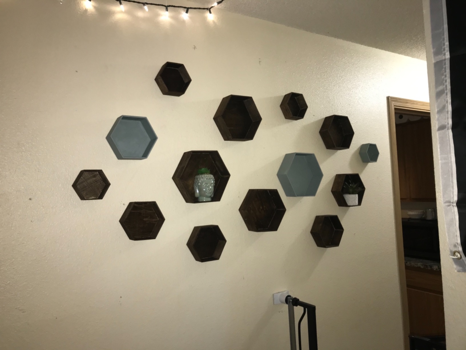 Woodpeckers Wooden Hexagon Floating Shelves with Backs, Set of 7, Unfinished for Crafts and DIY Wall Décor: Modern, Geometric, Rustic, or Honeycomb customer photo 1