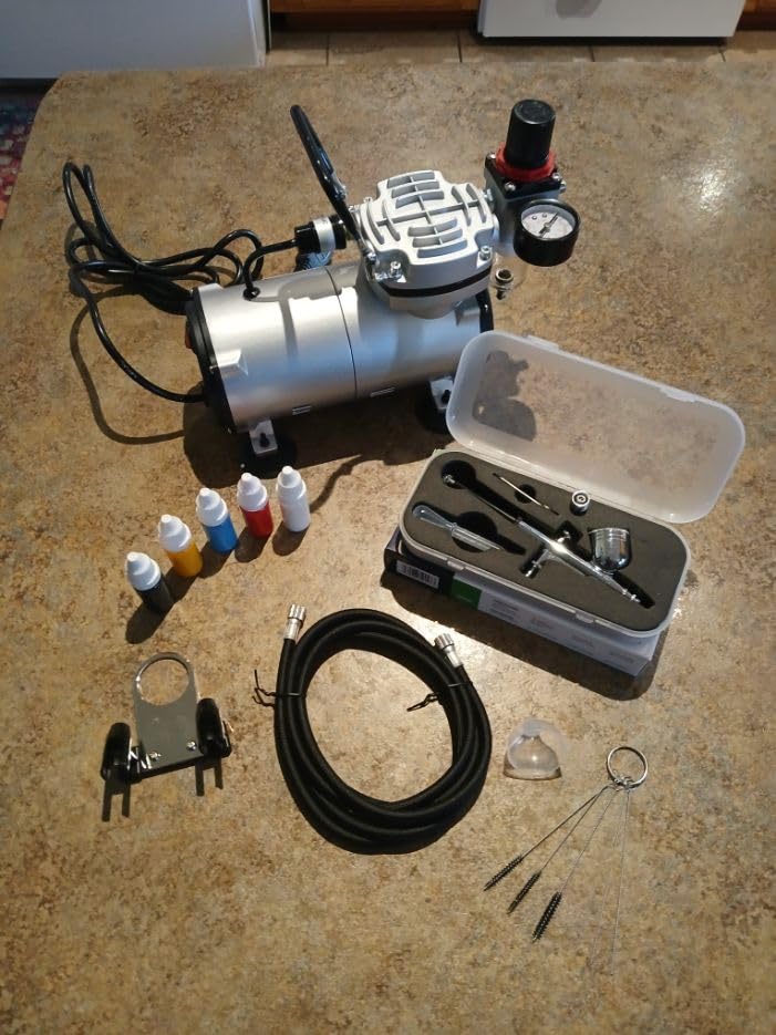 Timbertech Airbrush Kit With Compressor AS18-2K Basic Start Kit With Air Hose, Cleaning Brushes, and Test Paints for Hobby, Body Tattoo, Model painting, Automotive Graphic, Make-up customer photo 2